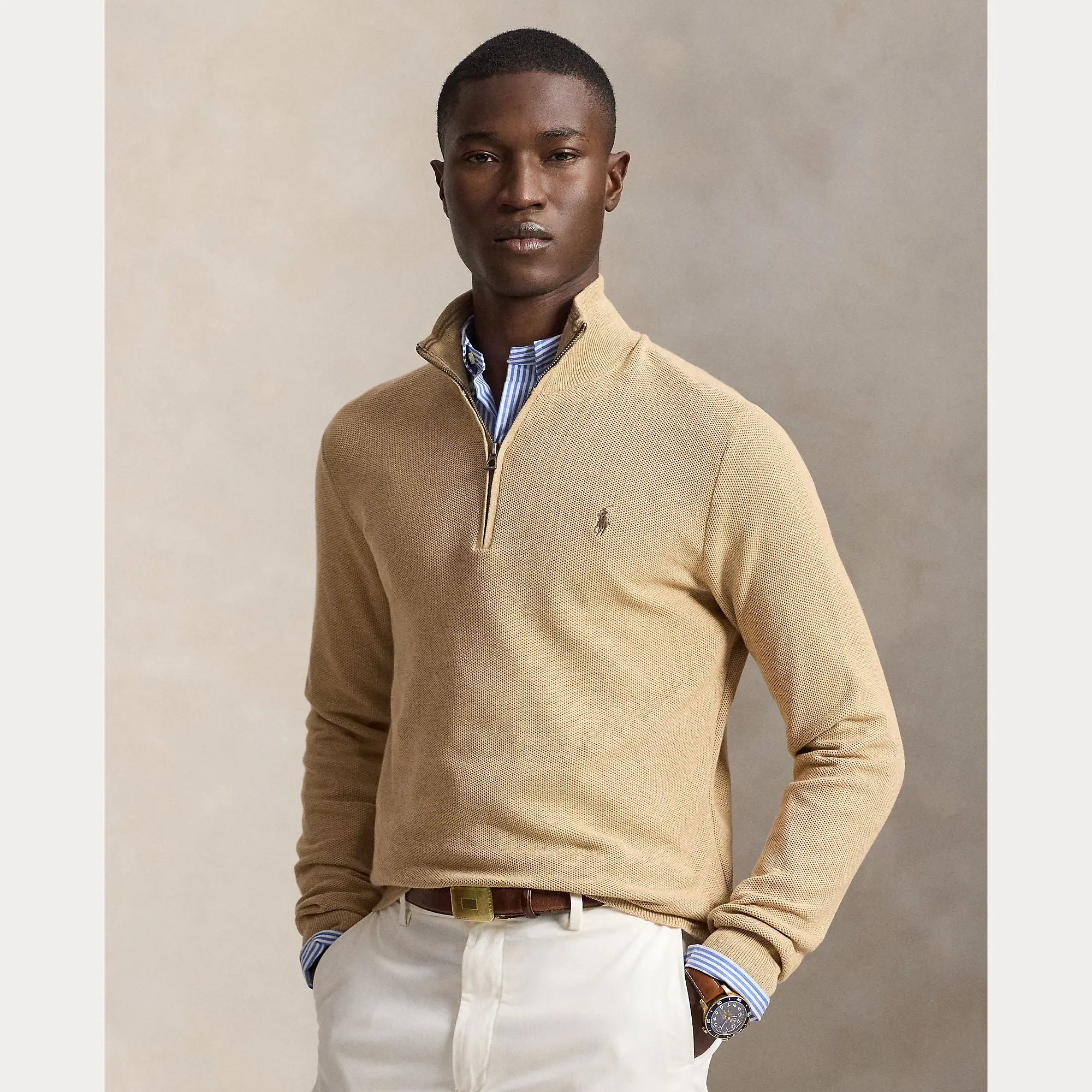 Pull Ralph Lauren Beige - PULL EN COTON MAILLE À QUART DE ZIP Ralph Lauren