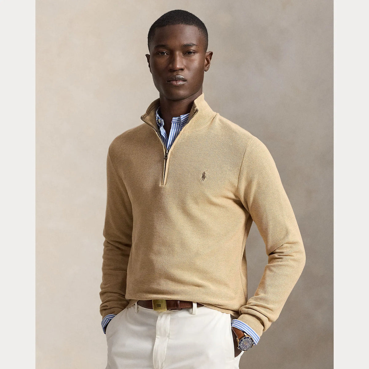 Pull Ralph Lauren Beige - PULL EN COTON MAILLE À QUART DE ZIP Ralph Lauren