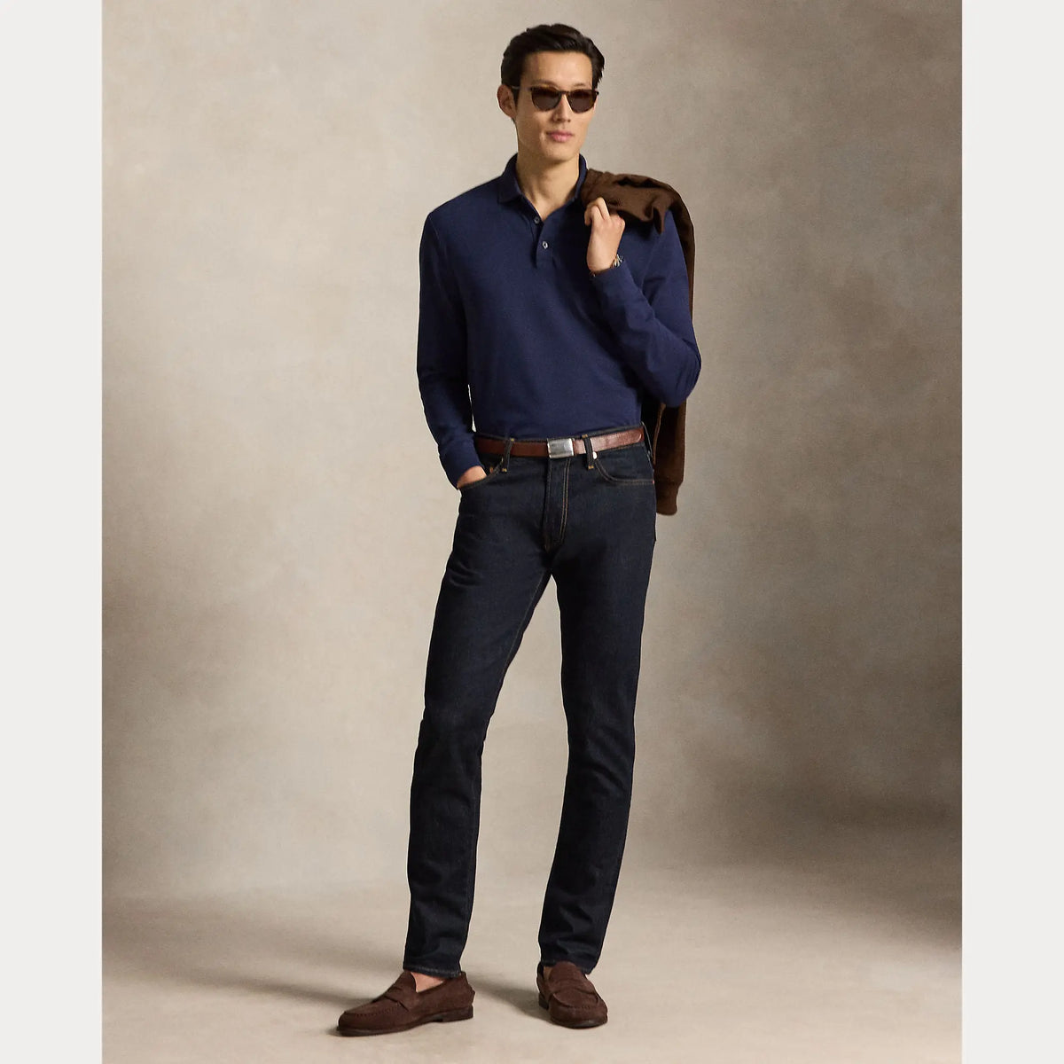 Polo Manche Longue Ralph Lauren Bleu Marine -  Polo en maille extensible coupe ajustée Ralph Lauren