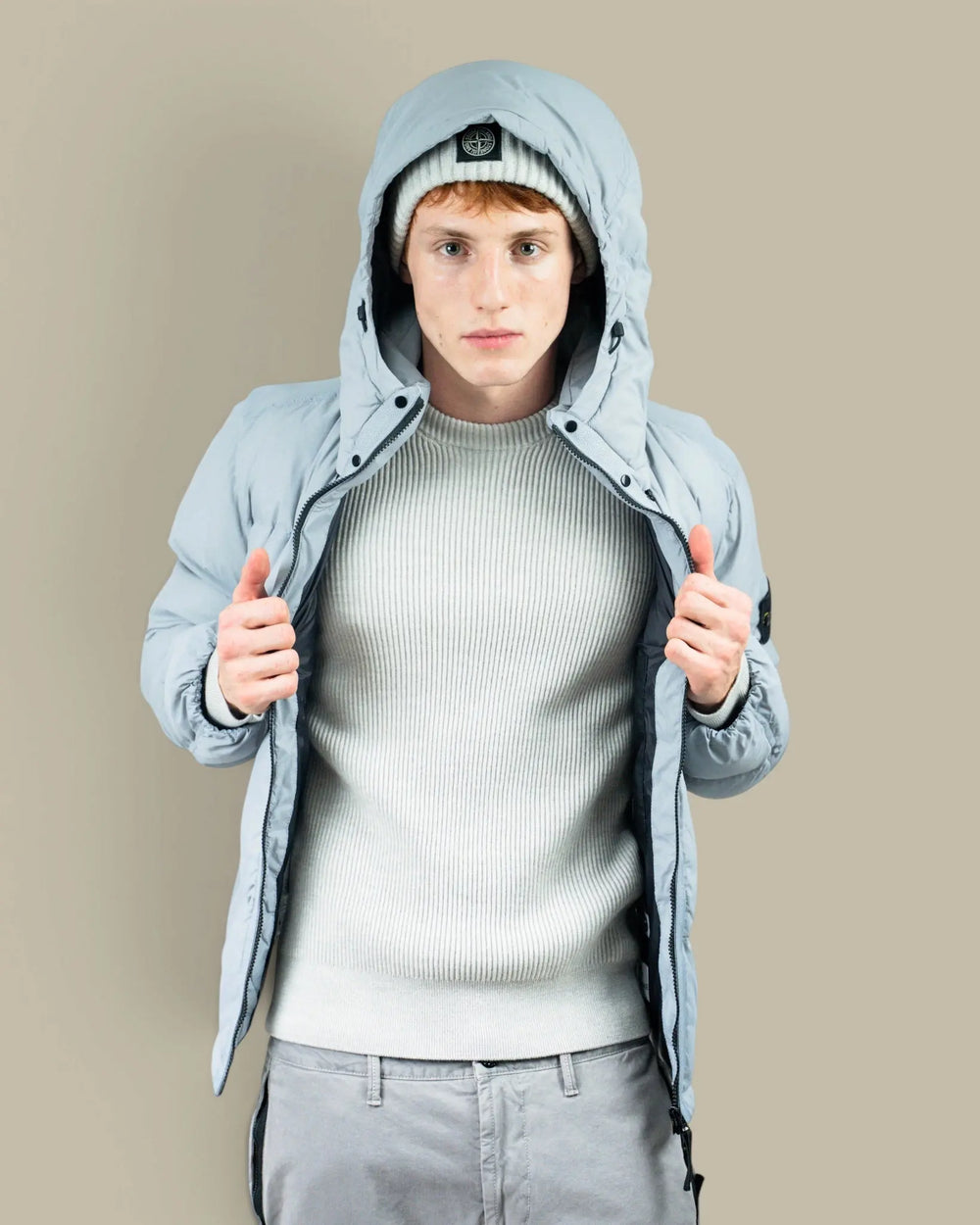 Doudoune à capuche Stone Island grise en ripstop mat