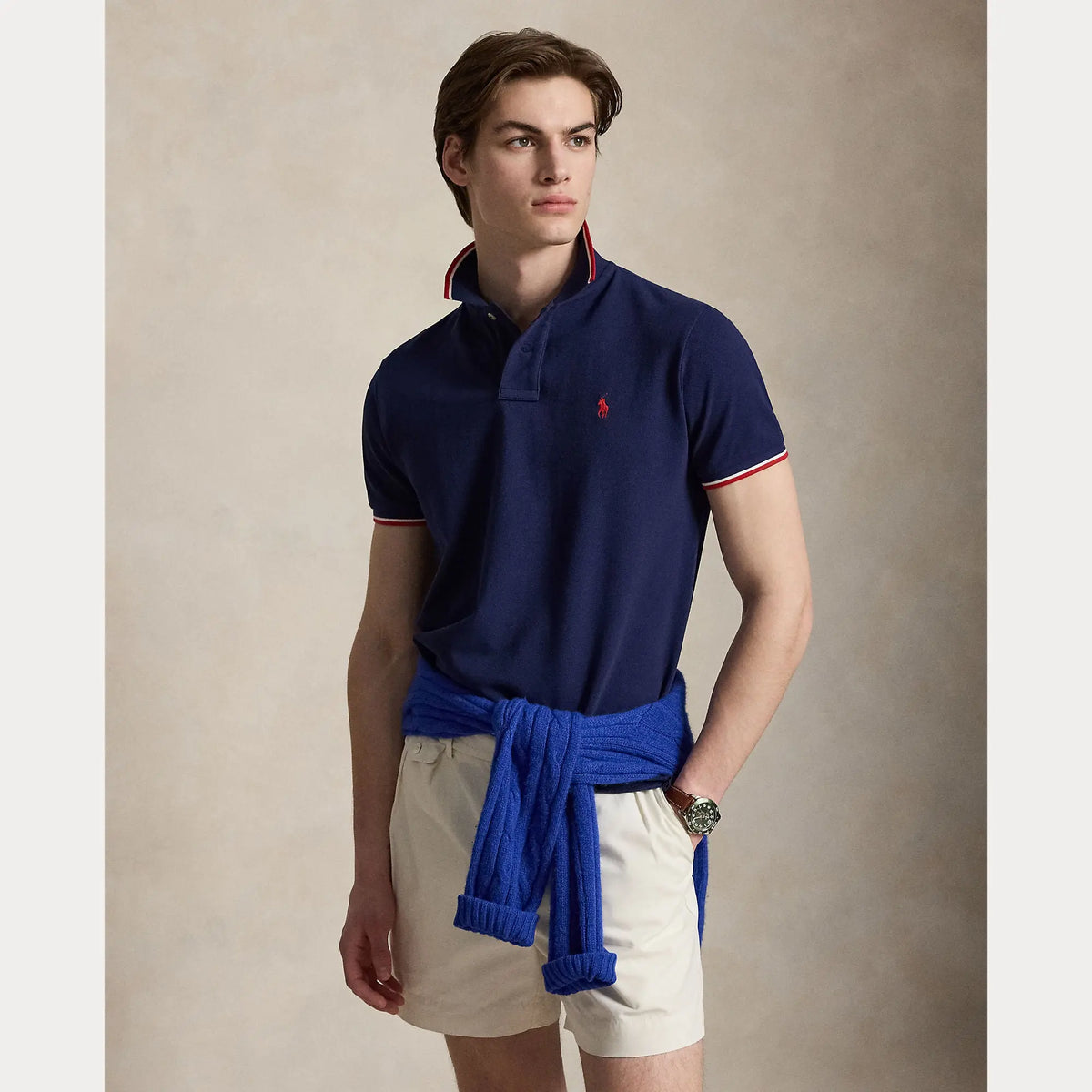 Polo Ralp Lauren Bleu -  POLO À MAILLES MATELON PERSONNALISÉES SLIM FIT Ralph Lauren
