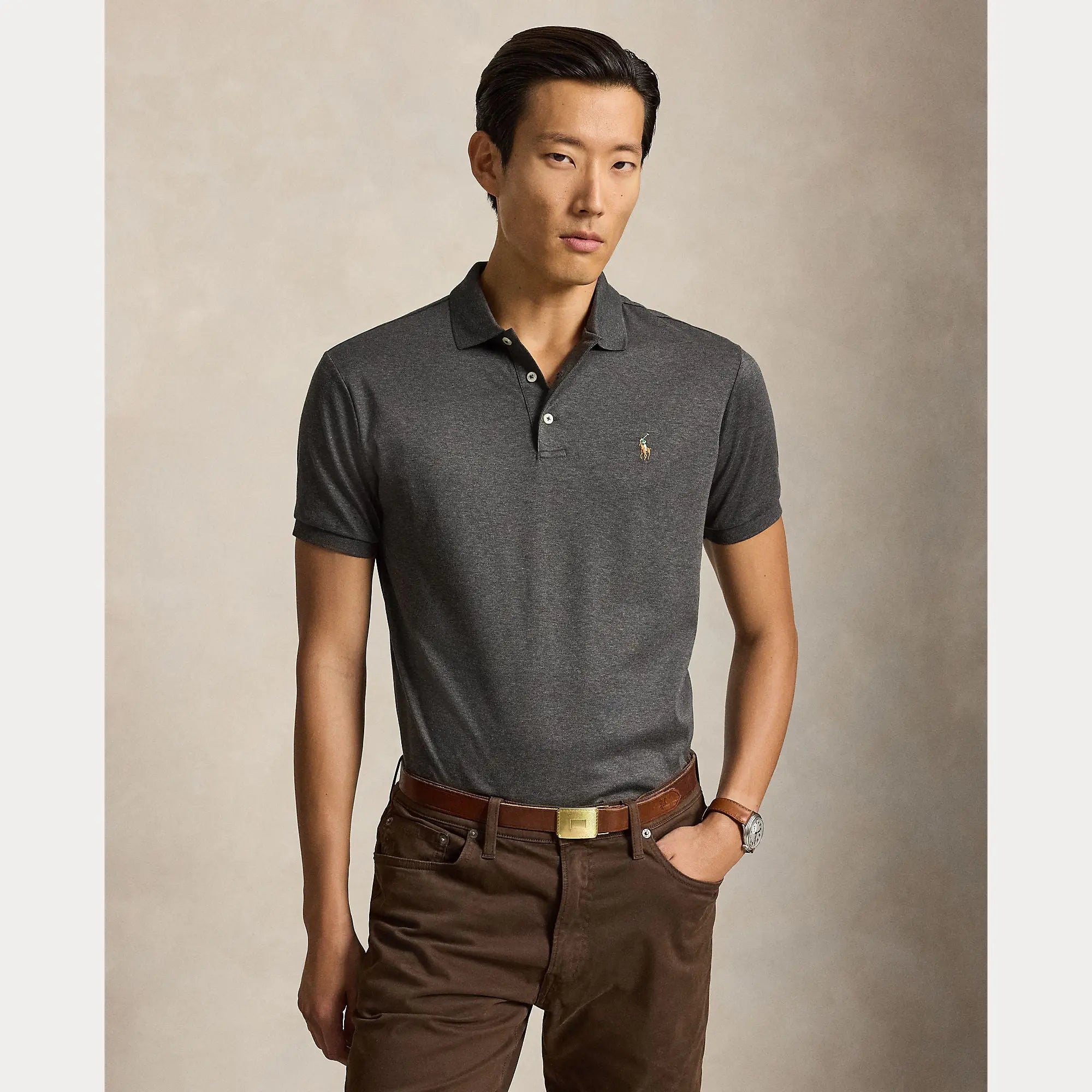 Polo Ralph Lauren Gris - Polo en coton doux coupe ajustée Ralph Lauren