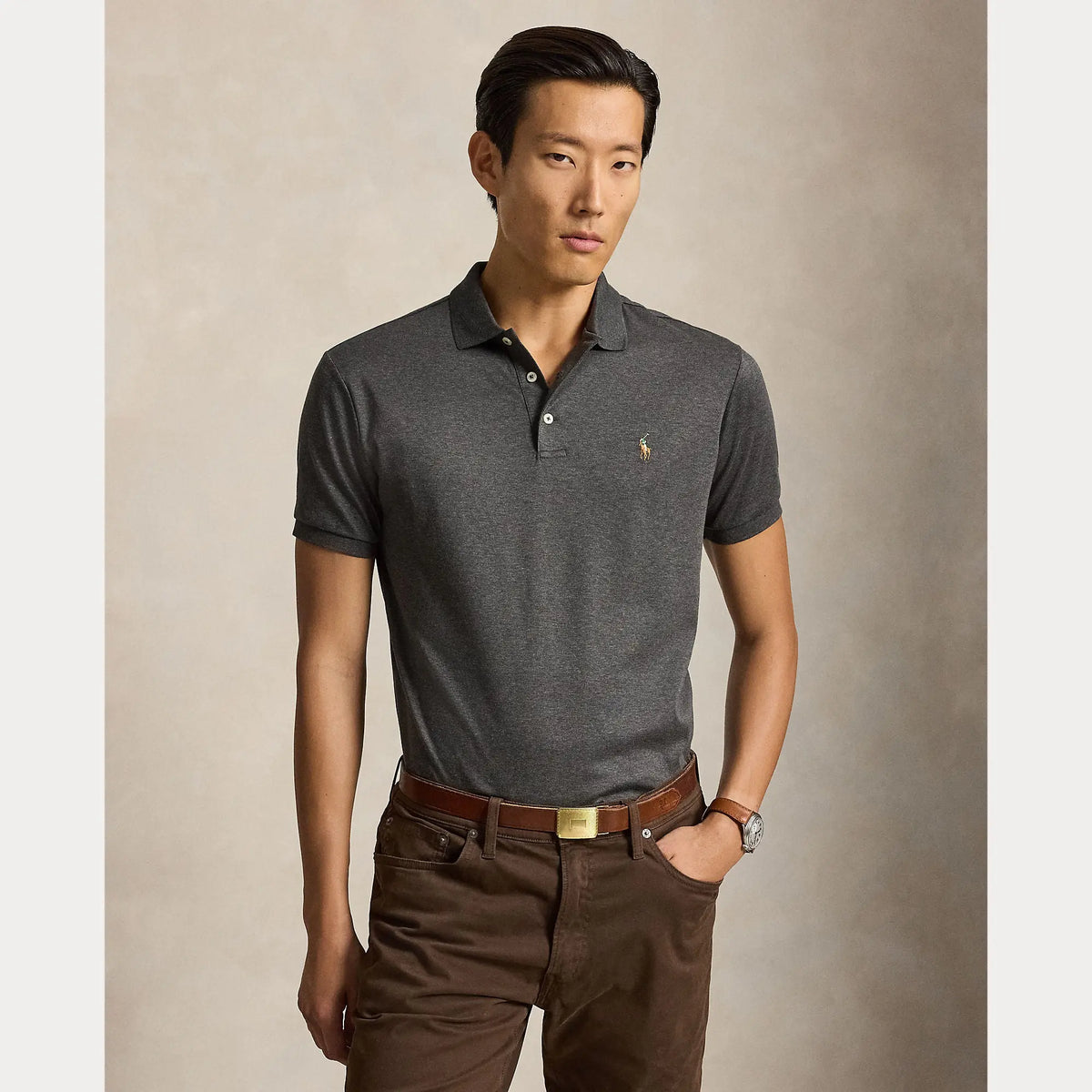 Polo Ralph Lauren Gris - Polo en coton doux coupe ajustée Ralph Lauren