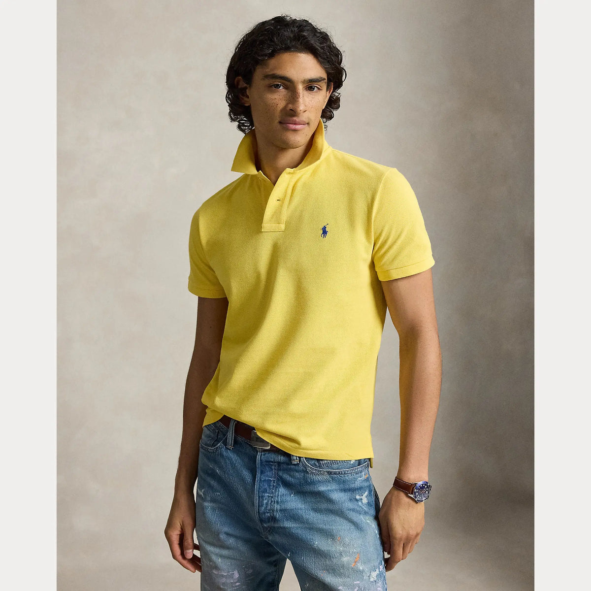 Polo Ralph Lauren Jaune - L'EMBLÉMATIQUE CUSTOM SLIM FIT MESH POLO Ralph Lauren