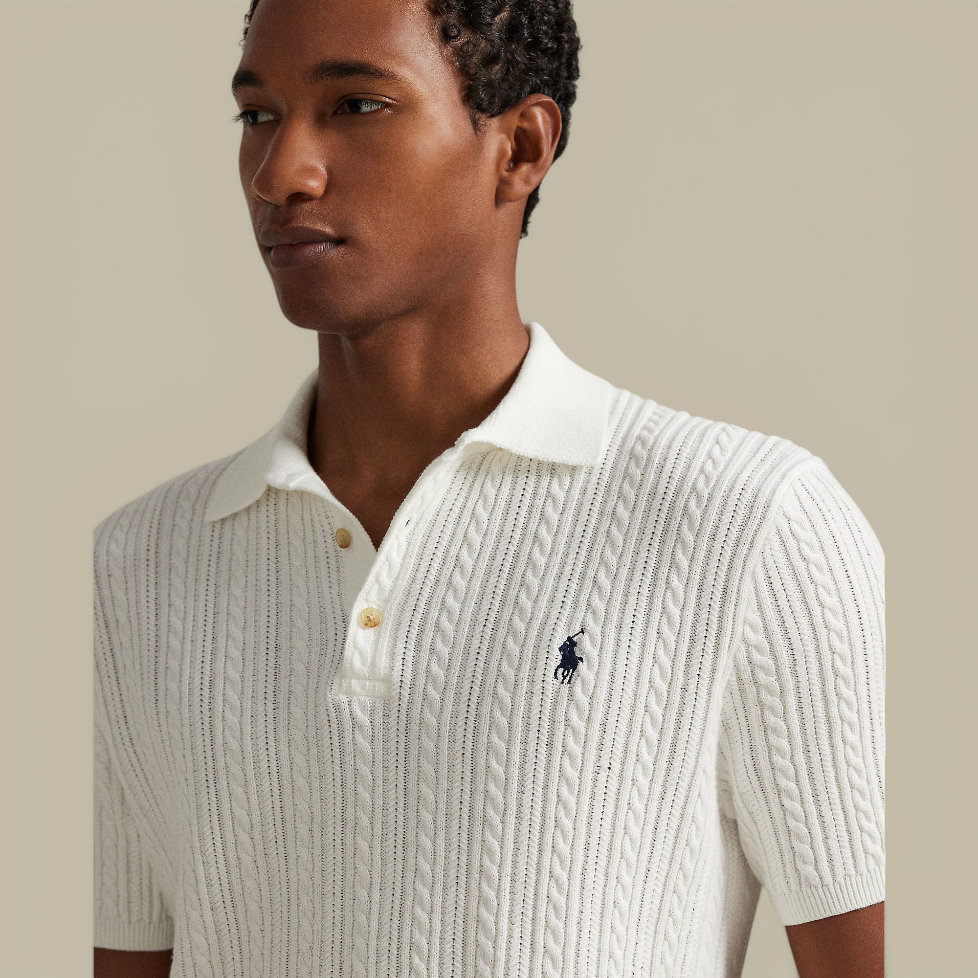 Polo en Maille Torsadée Ralph Lauren - Blanc Ralph Lauren