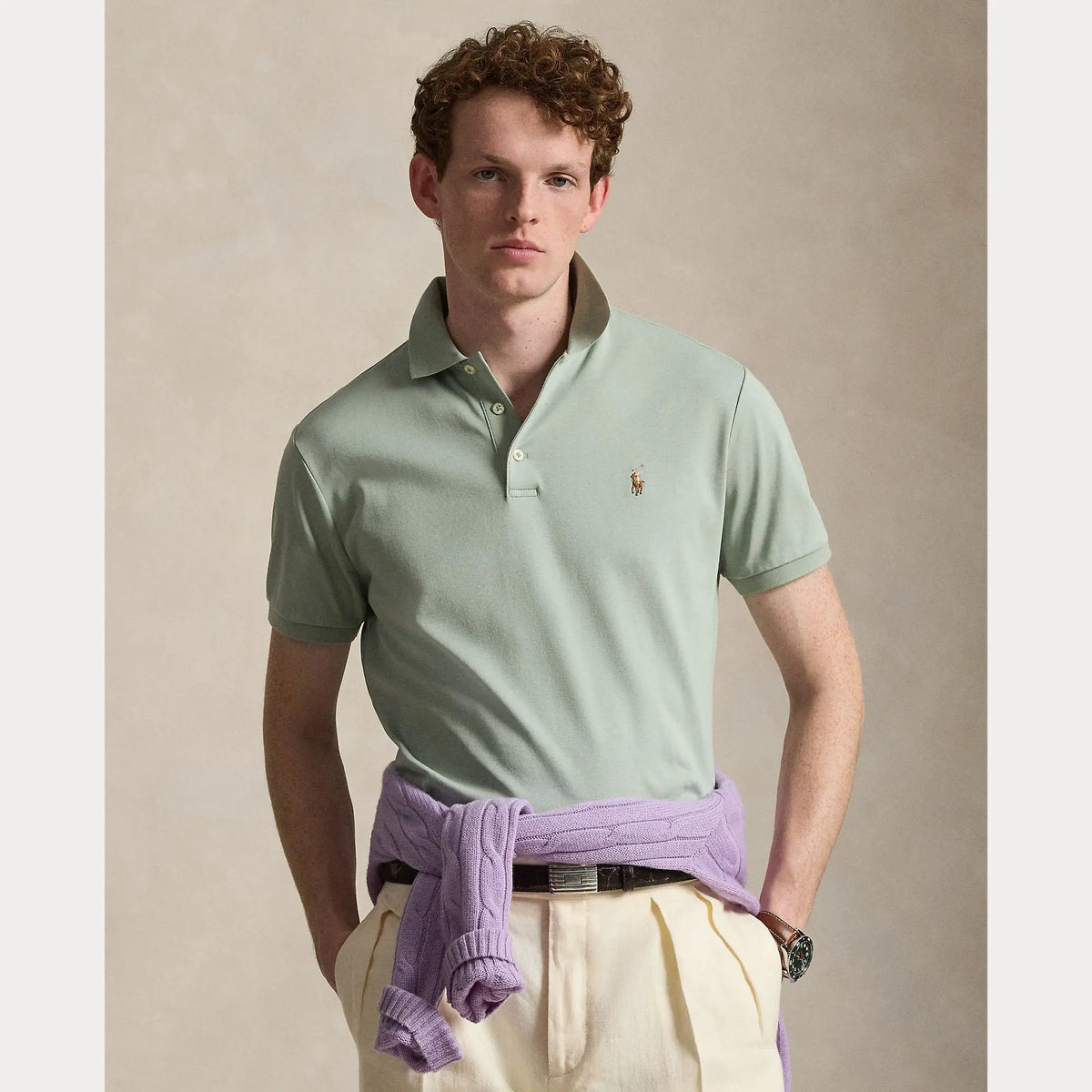 Polo Ralph Lauren Vert - Polo en coton doux coupe ajustée Ralph Lauren