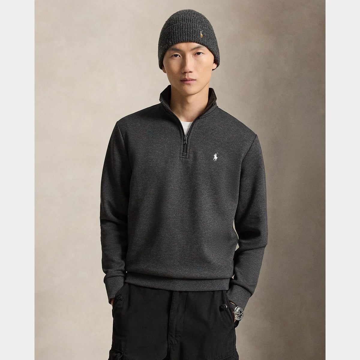 Pull Ralph Lauren Gris - PULL À QUART DE ZIP EN MAILLE DOUBLE Ralph Lauren