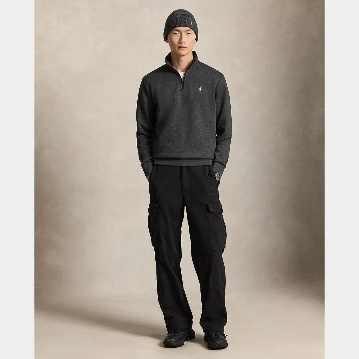 Pull Ralph Lauren Gris - PULL À QUART DE ZIP EN MAILLE DOUBLE Ralph Lauren