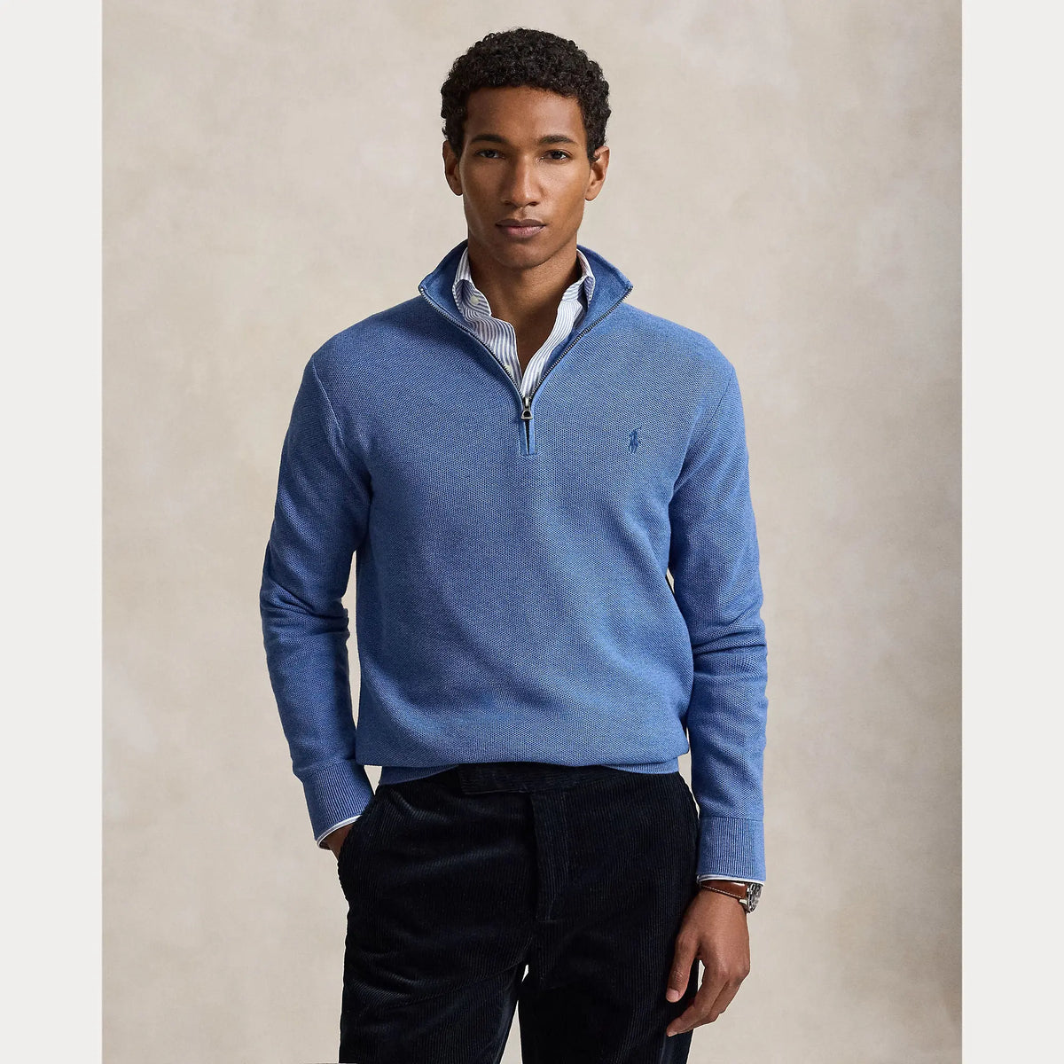 Pull Ralph Lauren Bleu - PULL EN COTON MAILLE À QUART DE ZIP Ralph Lauren