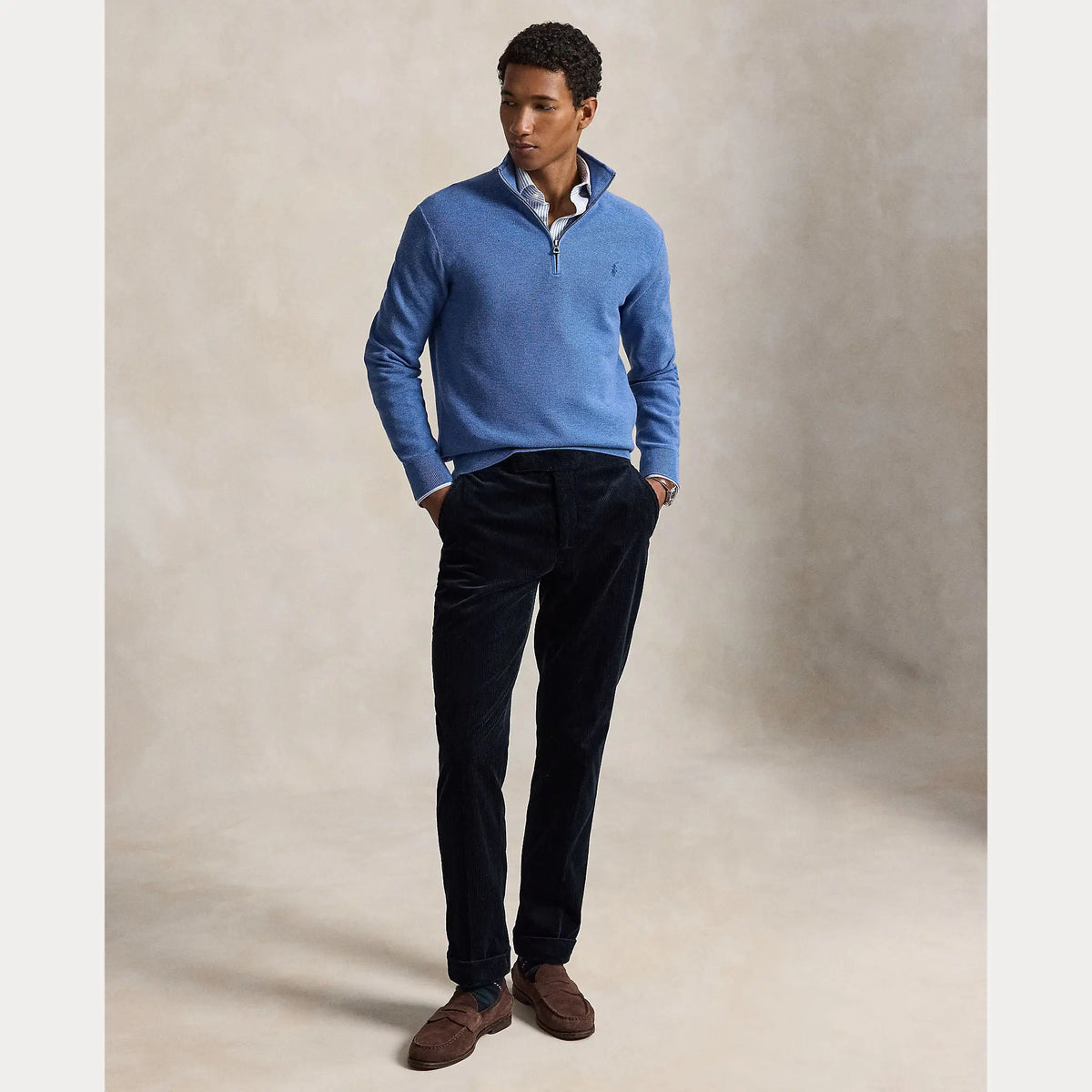 Pull Ralph Lauren Bleu - PULL EN COTON MAILLE À QUART DE ZIP Ralph Lauren