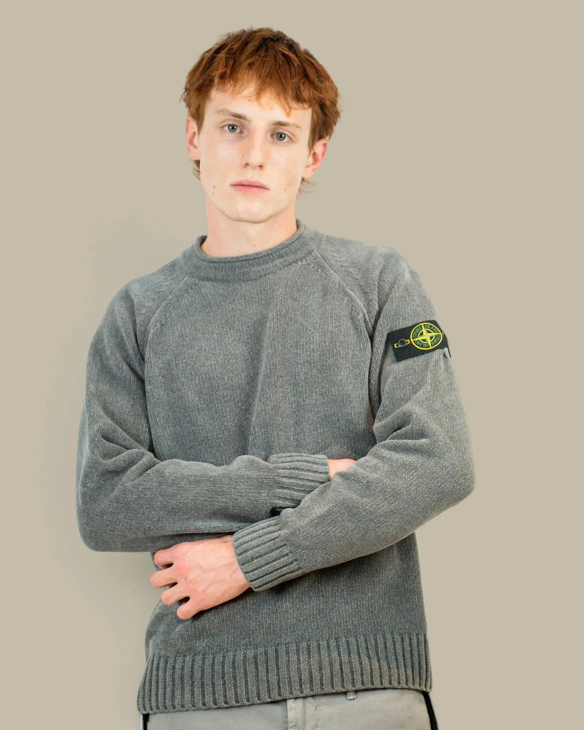 Pull Stone Island Gris - Coton Chenille Stone Island