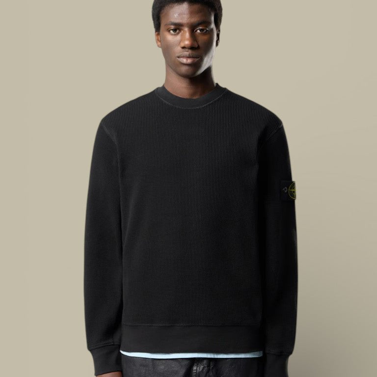 Pull Stone Island Noir - Coton Waffle Fleece - sweat