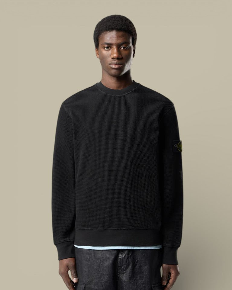 Pull Stone Island Noir - Coton Waffle Fleece - sweat