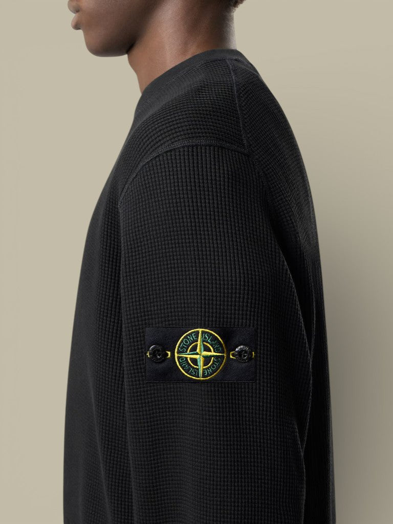 Pull Stone Island Noir - Coton Waffle Fleece - sweat