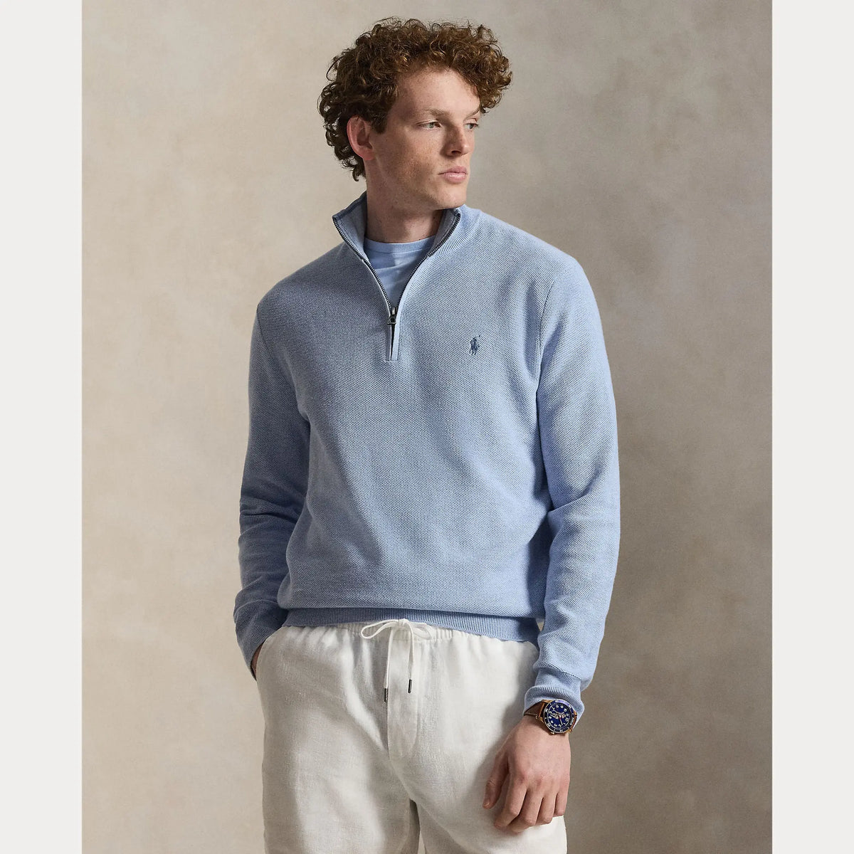 Pull Ralph Lauren Bleu - PULL EN COTON MAILLE À QUART DE ZIP Ralph Lauren
