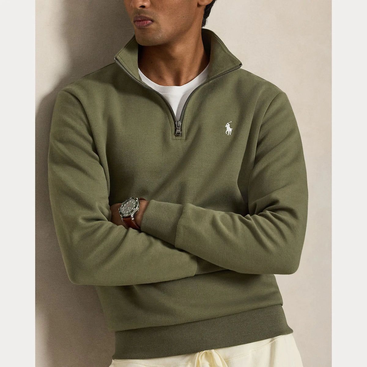 Pull Ralph Lauren Kaki - PULL À QUART DE ZIP EN MAILLE DOUBLE Ralph Lauren