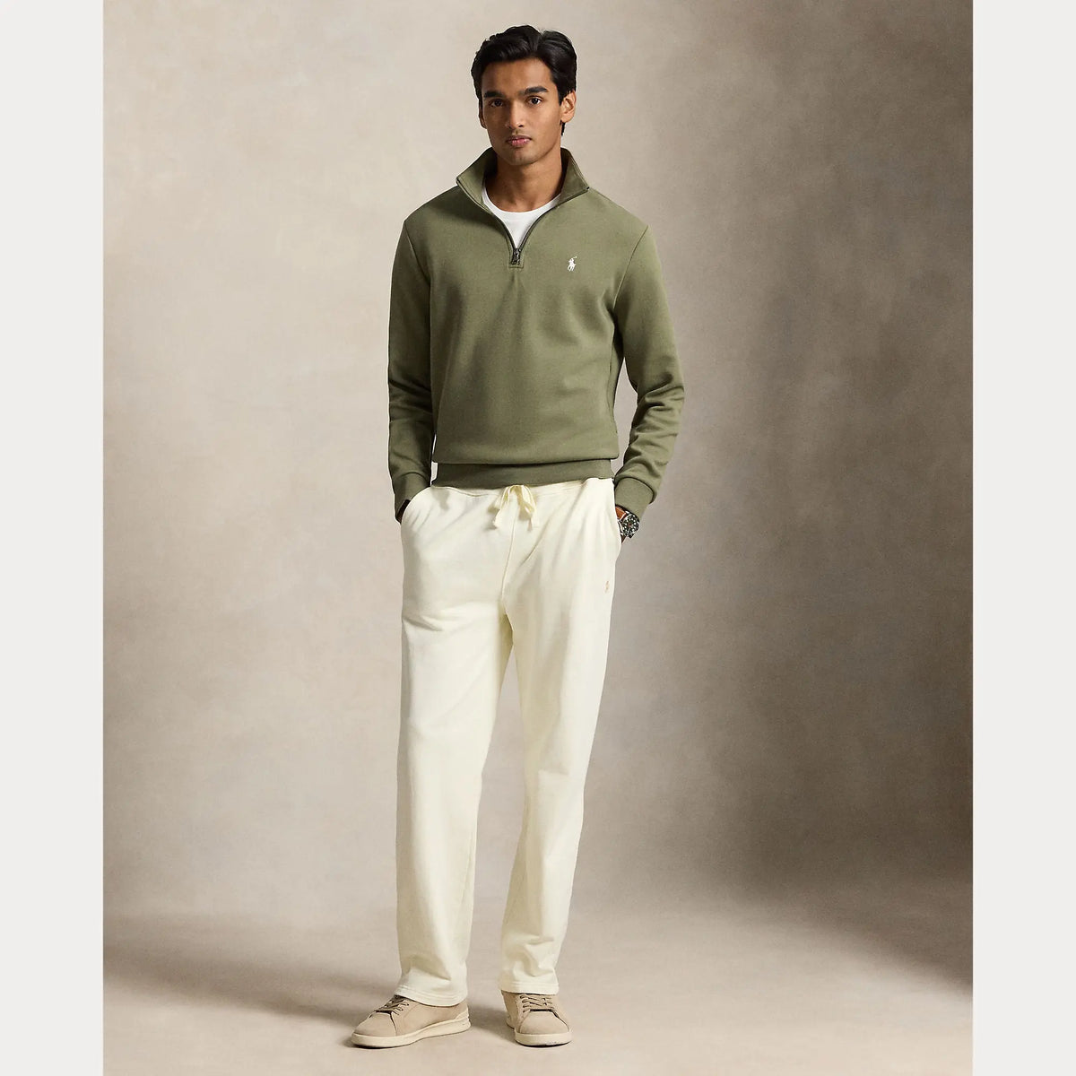 Pull Ralph Lauren Kaki - PULL À QUART DE ZIP EN MAILLE DOUBLE Ralph Lauren