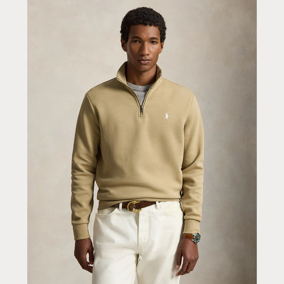 Pull Ralph Lauren Beige - PULL À QUART DE ZIP EN MAILLE DOUBLE Ralph Lauren