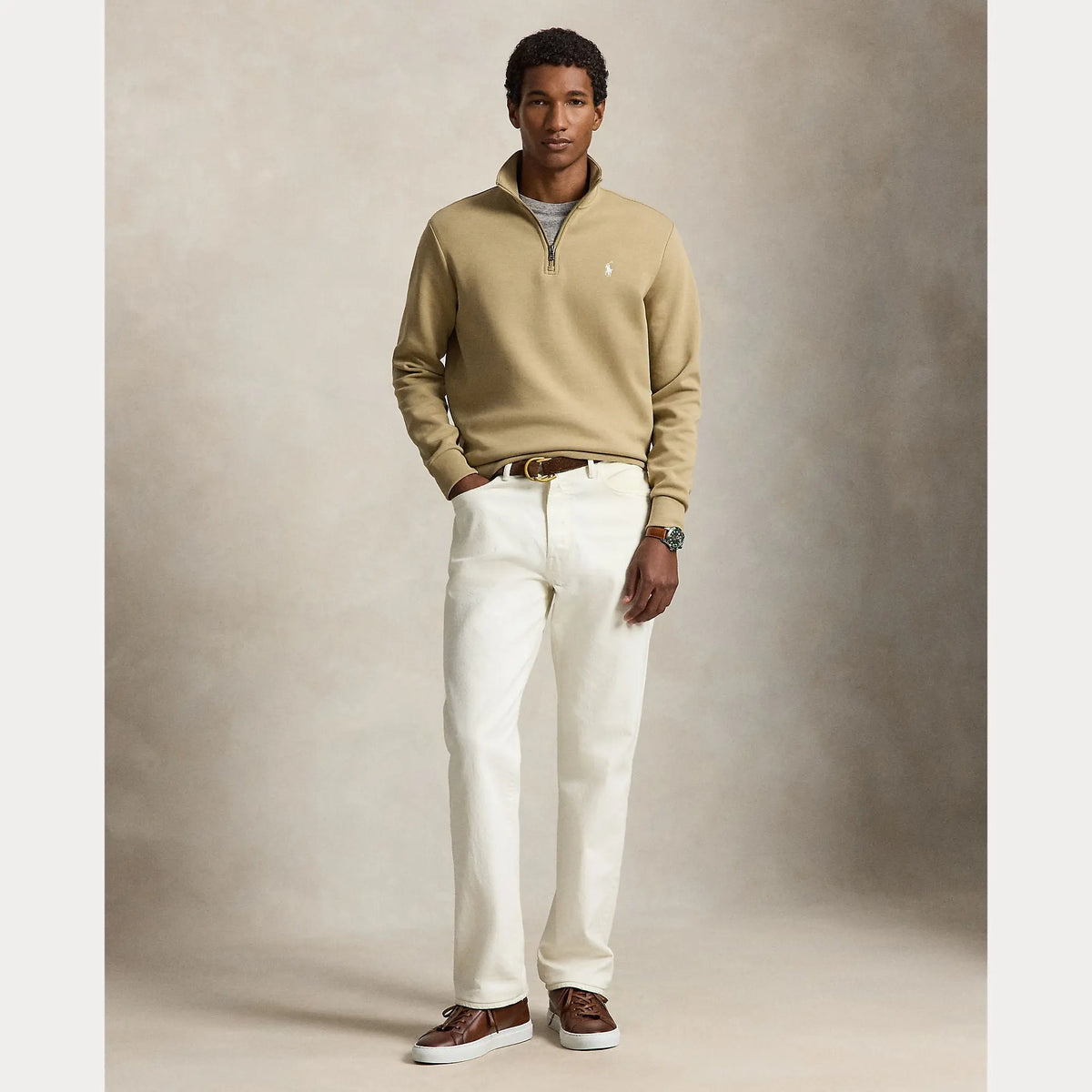 Pull Ralph Lauren Beige - PULL À QUART DE ZIP EN MAILLE DOUBLE Ralph Lauren