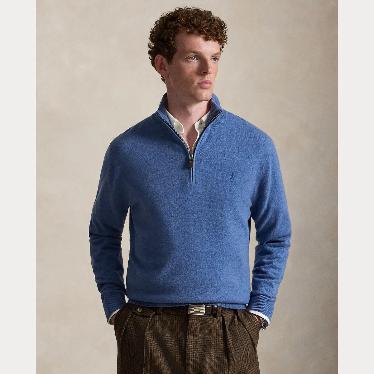 Pull Ralph Lauren Bleu - PULL EN LAINE À QUART DE ZIP Ralph Lauren