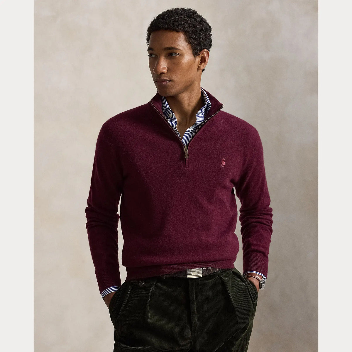 Pull Ralph Lauren Bordeaux - PULL EN LAINE À QUART DE ZIP Ralph Lauren