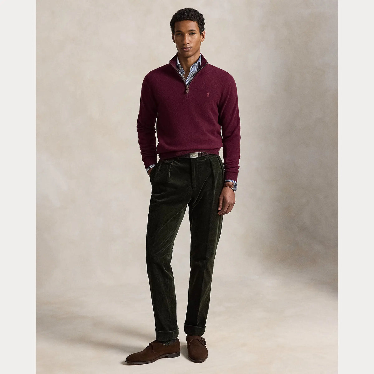 Pull Ralph Lauren Bordeaux - PULL EN LAINE À QUART DE ZIP Ralph Lauren