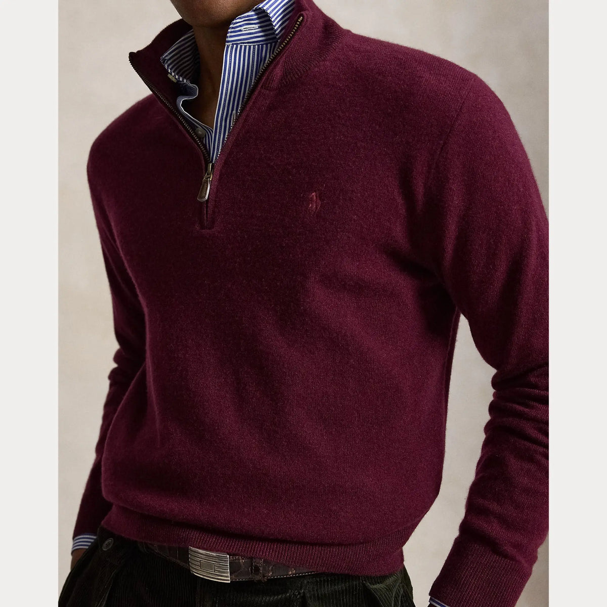 Pull Ralph Lauren Bordeaux - PULL EN LAINE À QUART DE ZIP Ralph Lauren