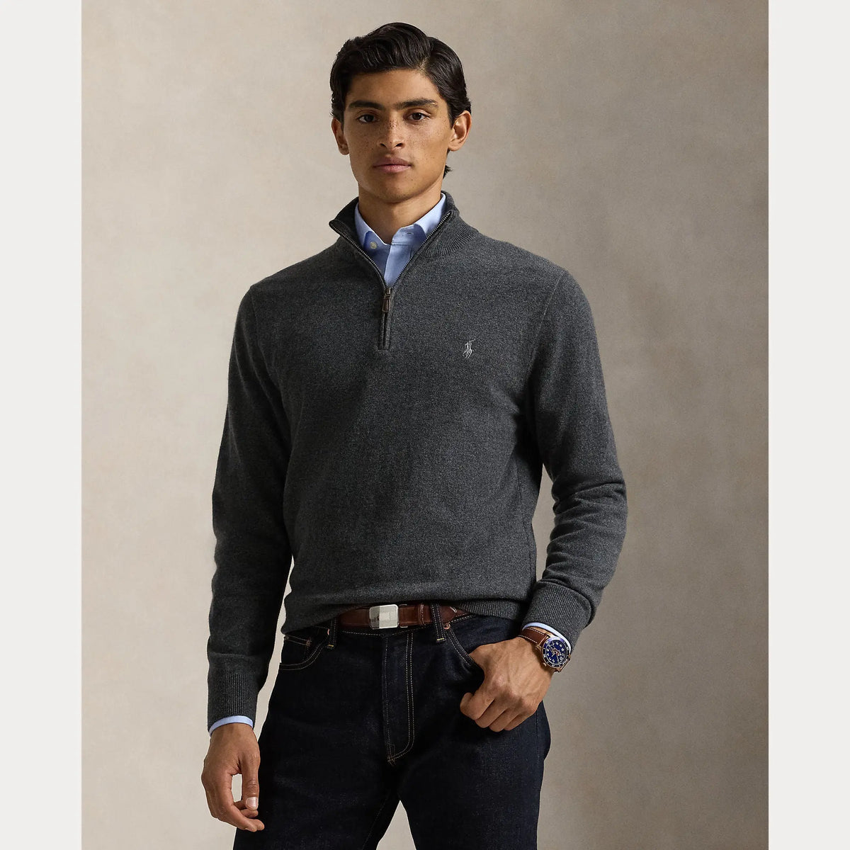 Pull Ralp Lauren Gris - PULL EN LAINE À QUART DE ZIP Ralph Lauren