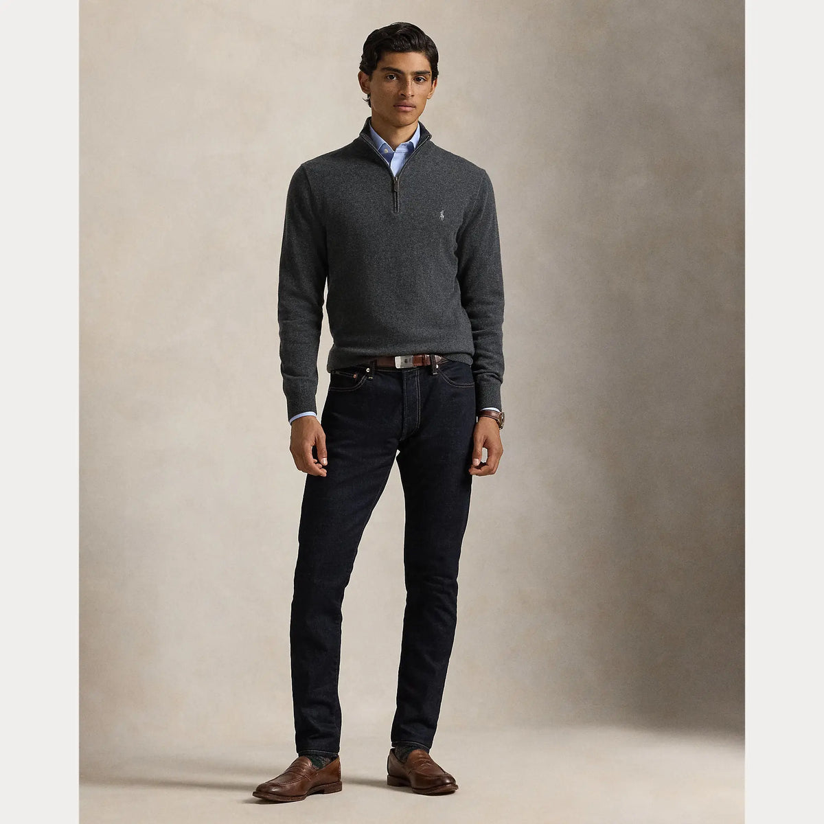 Pull Ralp Lauren Gris - PULL EN LAINE À QUART DE ZIP Ralph Lauren