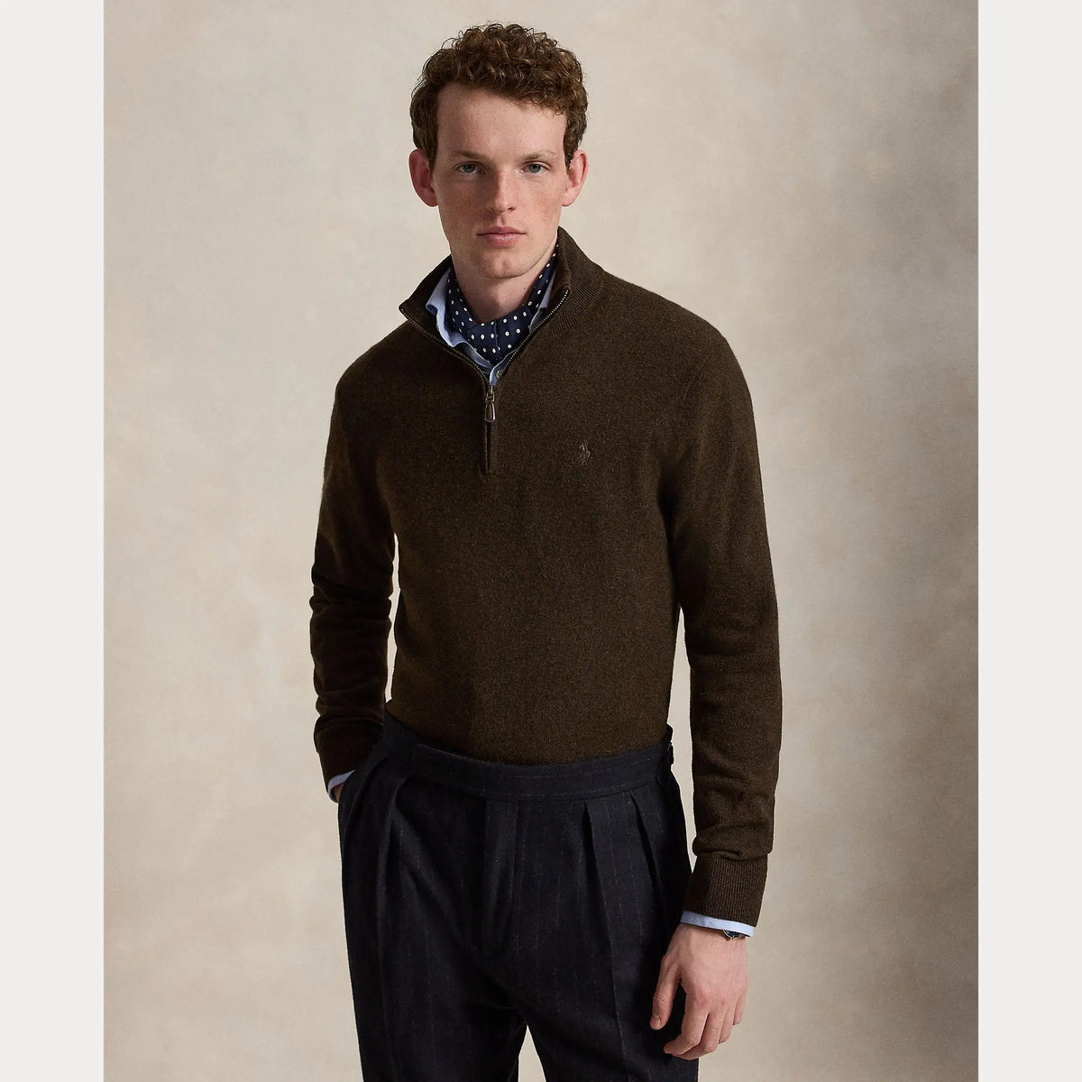 Pull Ralph Lauren Marron - PULL EN LAINE À QUART DE ZIP Ralph Lauren