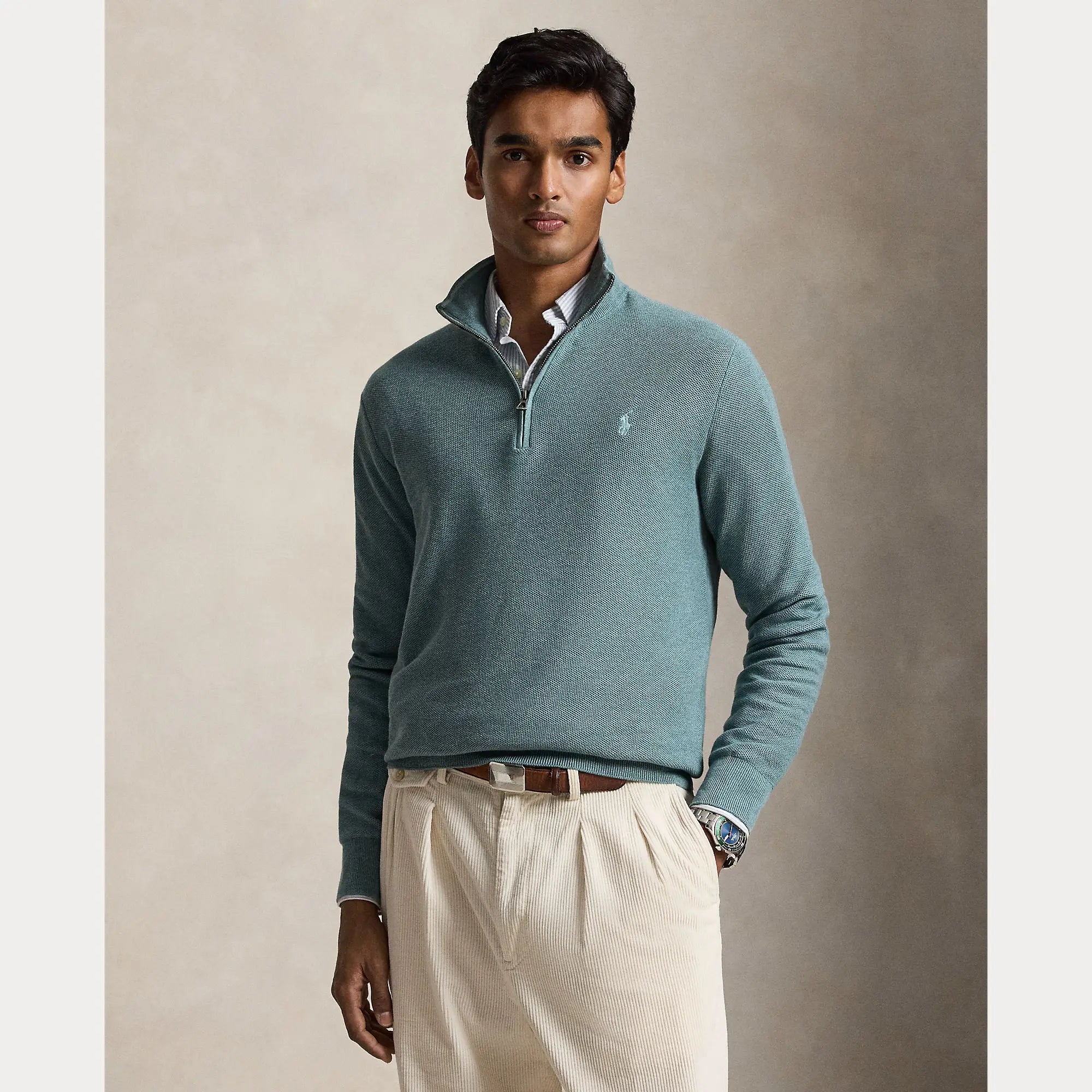 Pull Ralph Lauren Turquoise - PULL EN COTON MAILLE À QUART DE ZIP Ralph Lauren