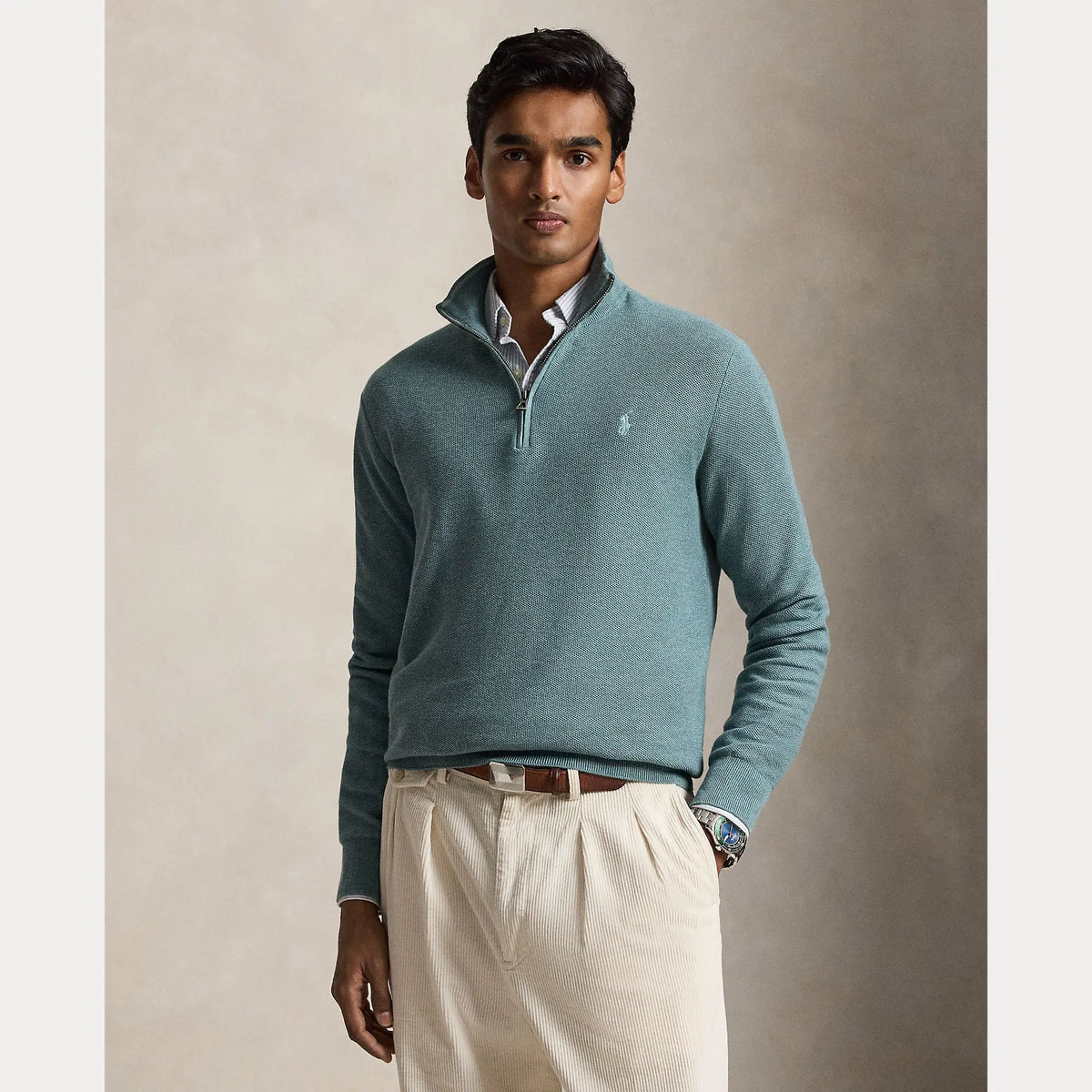 Pull Ralph Lauren Turquoise - PULL EN COTON MAILLE À QUART DE ZIP Ralph Lauren