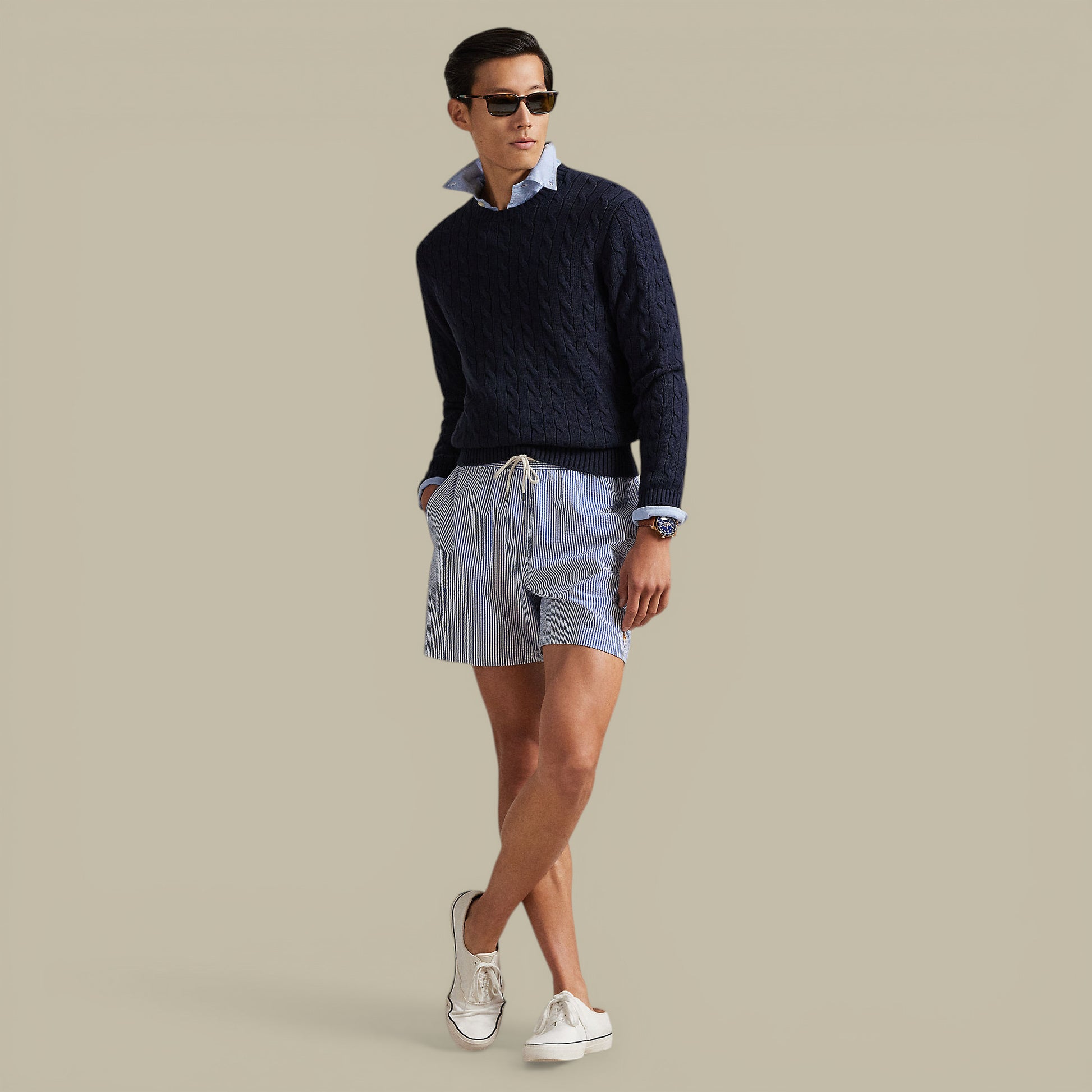 Short de Bain Ralph Lauren Bleu - Seersucker à Rayures Ralph Lauren
