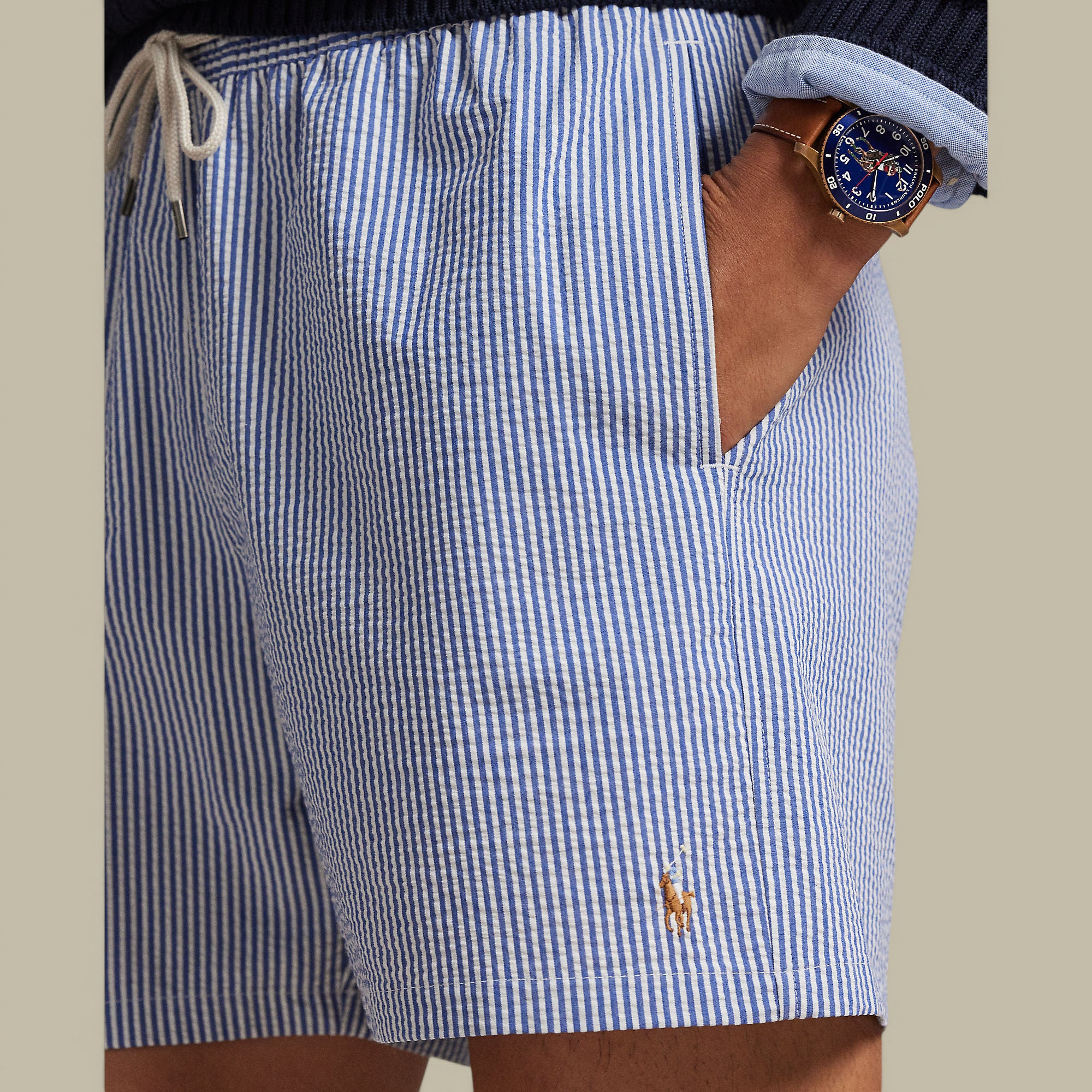 Short de Bain Ralph Lauren Bleu - Seersucker à Rayures Ralph Lauren