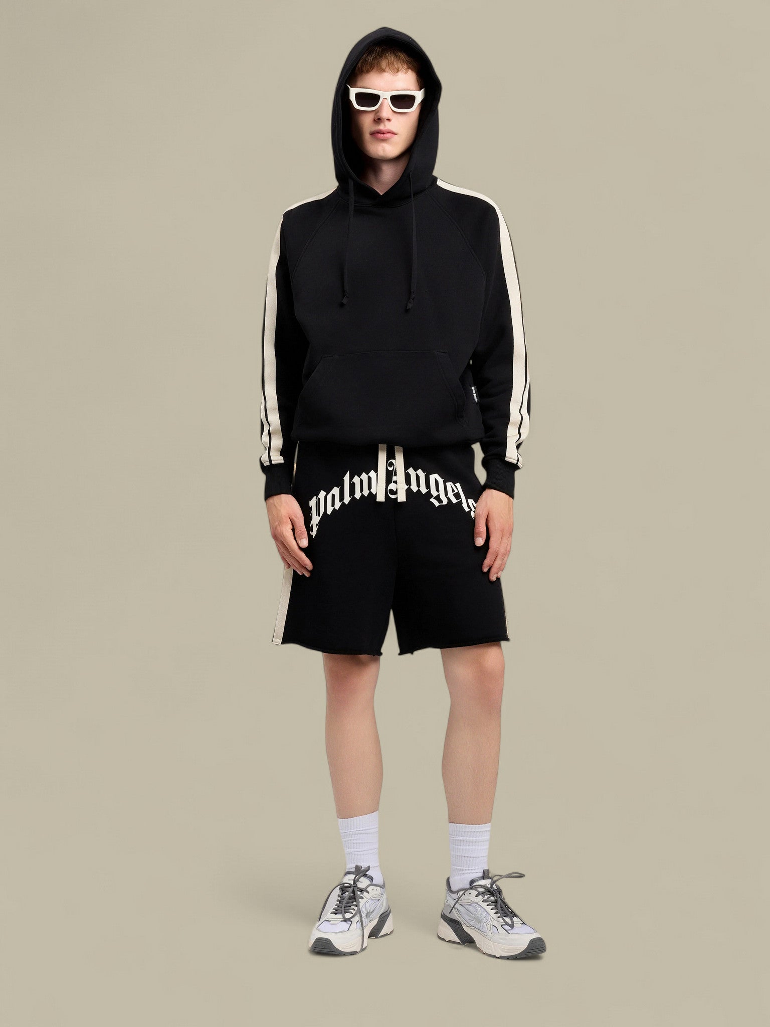 Short Palm Angels Noir - Curved Logo Track Sweatshorts Palm Angels