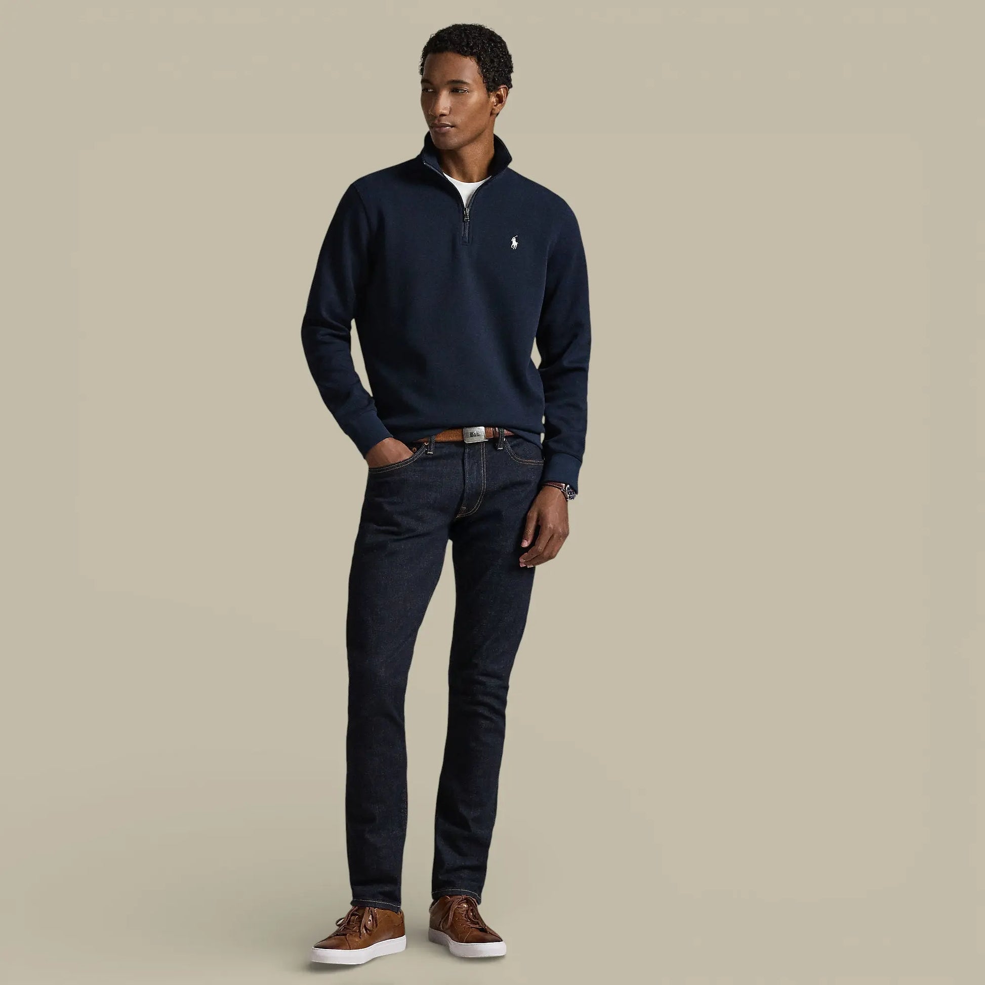 Sweat Col Zippé Ralph Lauren Bleu Marine - Camionneur - sweat