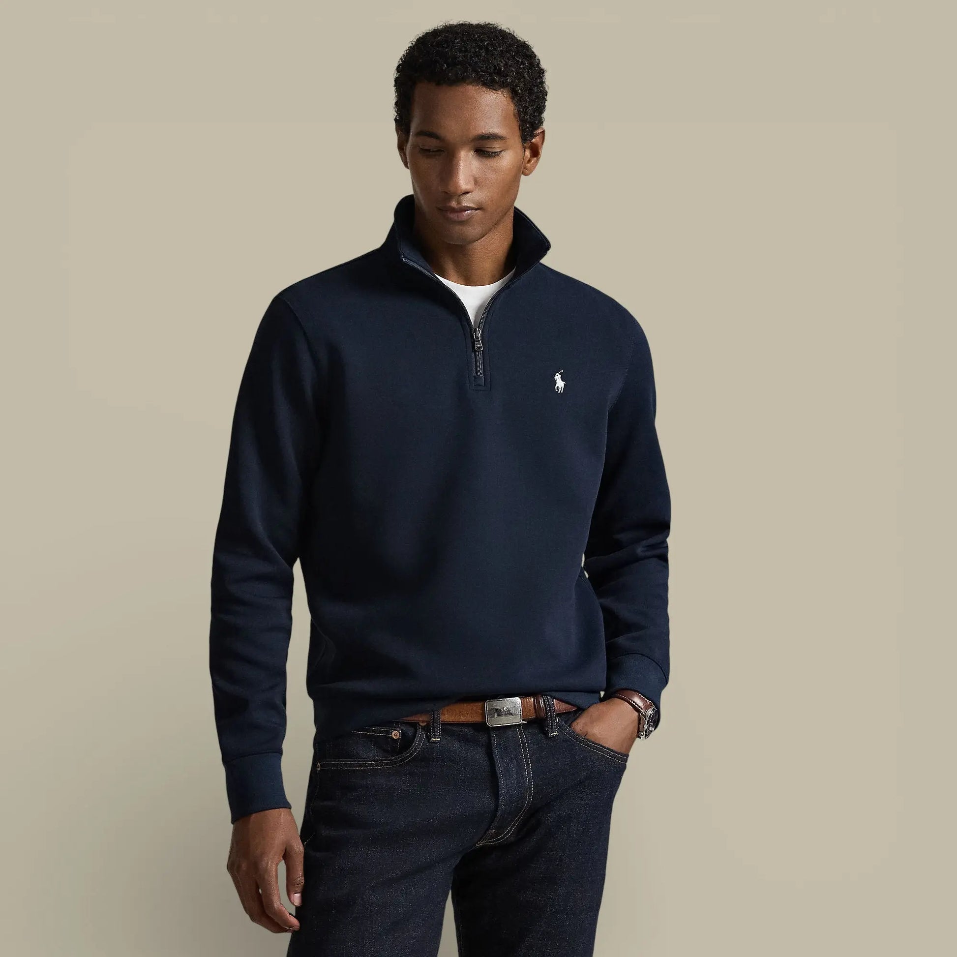 Sweat Col Zippé Ralph Lauren Bleu Marine - Camionneur - sweat