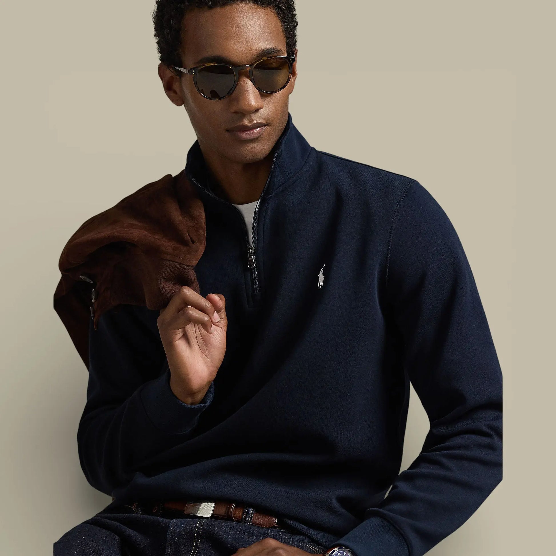 Sweat Col Zippé Ralph Lauren Bleu Marine - Camionneur - sweat