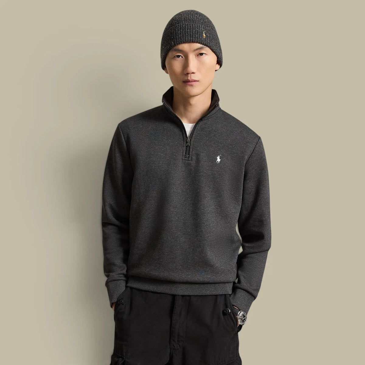 Sweat Ralph Lauren Gris Foncé - Camionneur Col Zippé Ralph Lauren