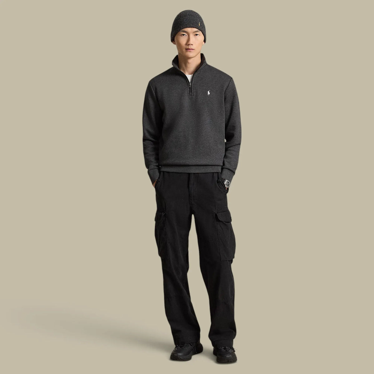 Sweat Ralph Lauren Gris Foncé - Camionneur Col Zippé Ralph Lauren