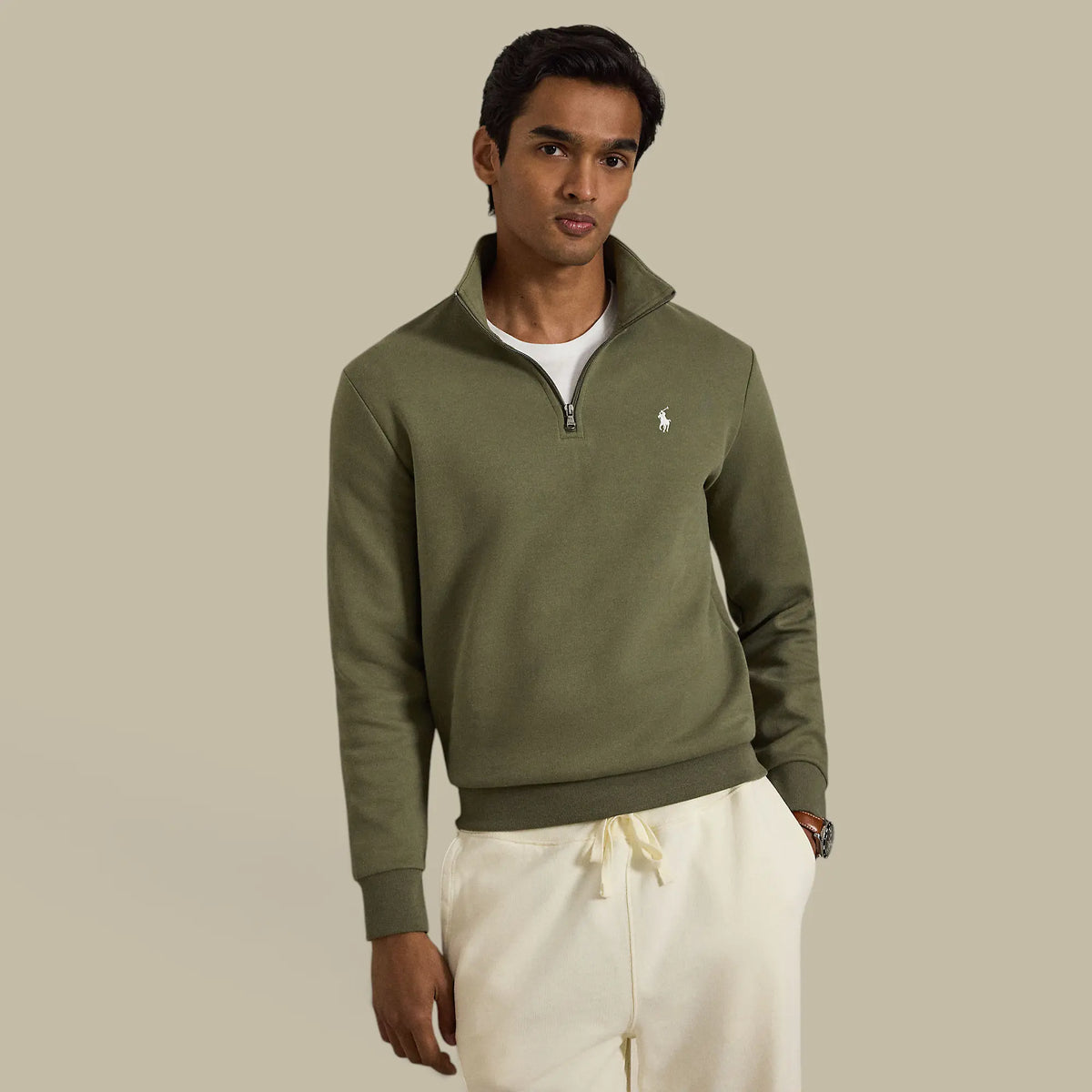 Sweat Ralph Lauren Kaki - Camionneur Col Zippé Ralph Lauren