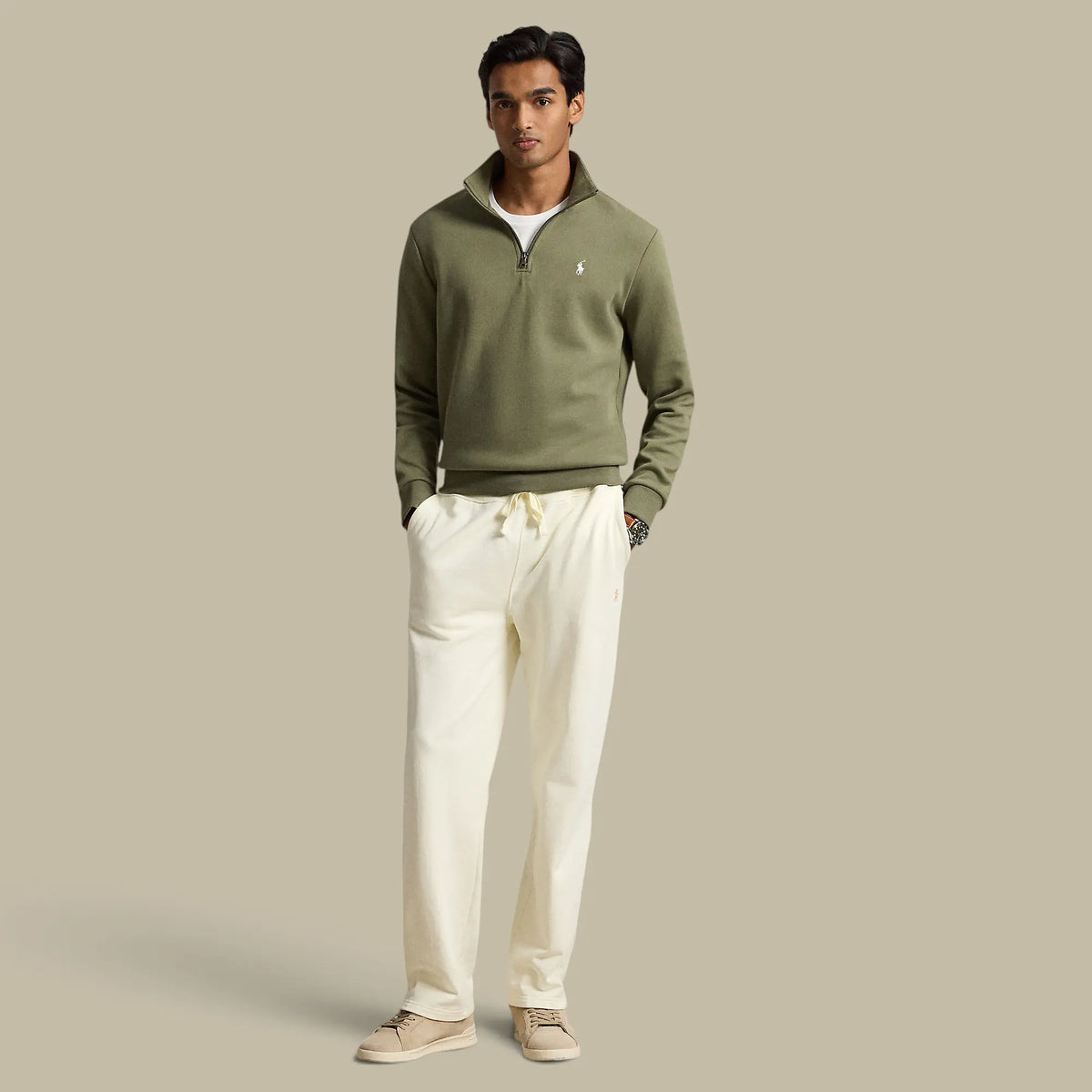 Sweat Ralph Lauren Kaki - Camionneur Col Zippé Ralph Lauren