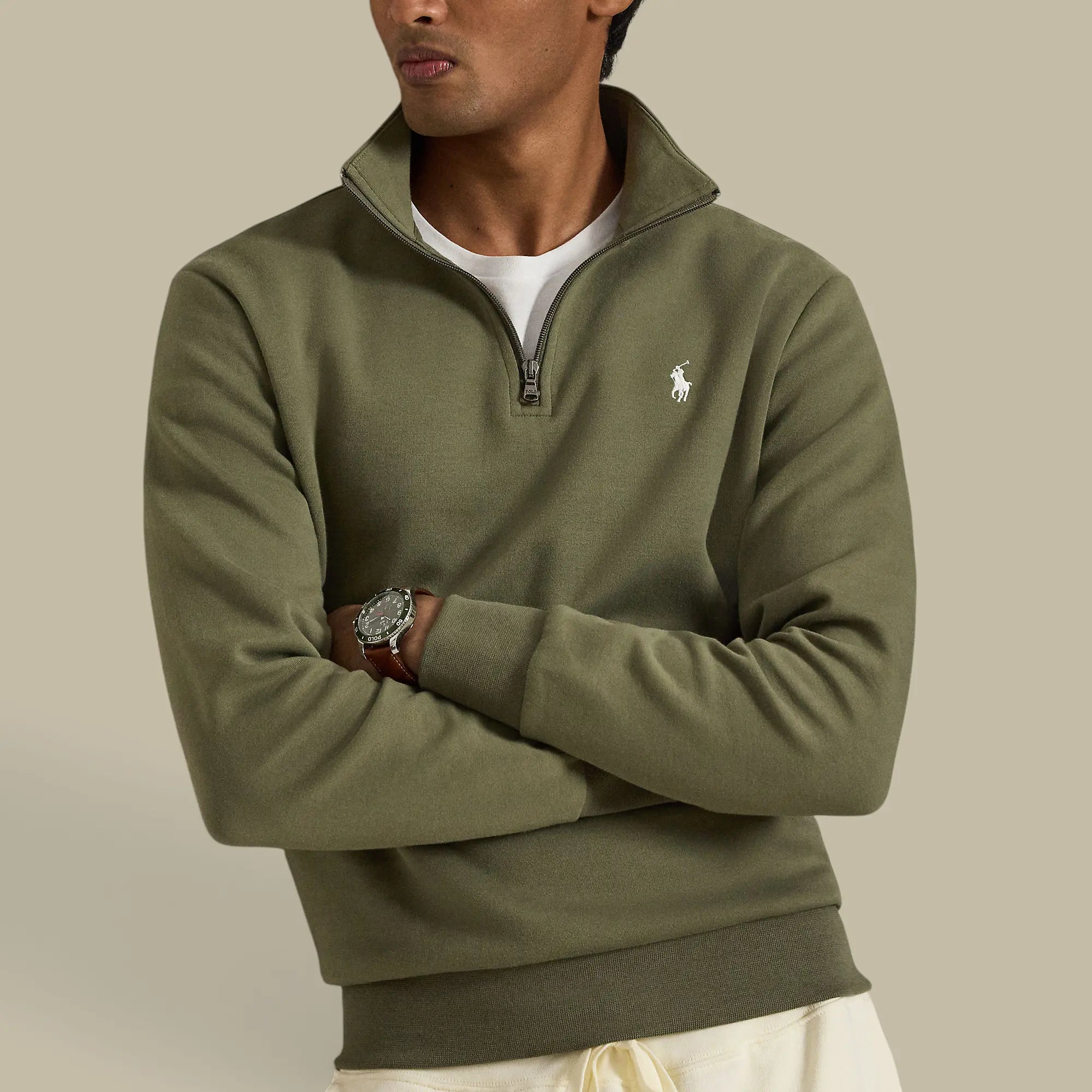 Sweat Ralph Lauren Kaki - Camionneur Col Zippé Ralph Lauren