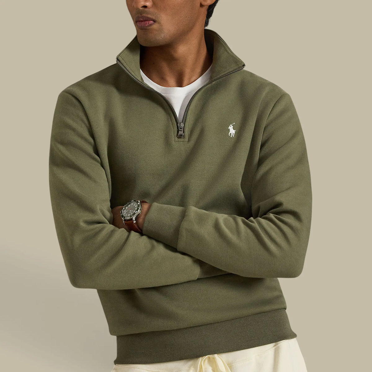 Sweat Ralph Lauren Kaki - Camionneur Col Zippé Ralph Lauren