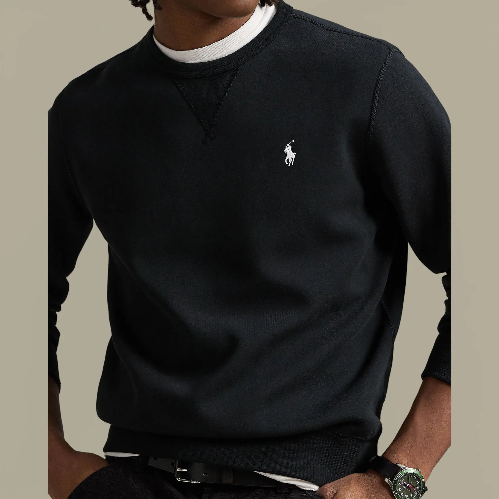 Sweat Ralph Lauren Noir Logo Blanc - Col Rond - sweat