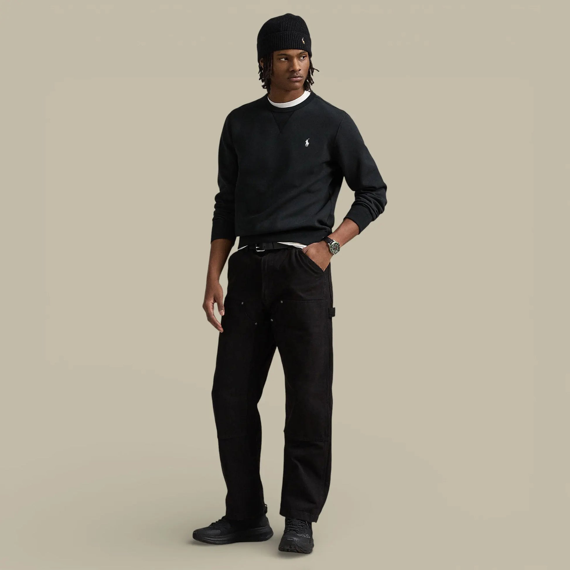 Sweat Ralph Lauren Noir Logo Blanc - Col Rond - sweat