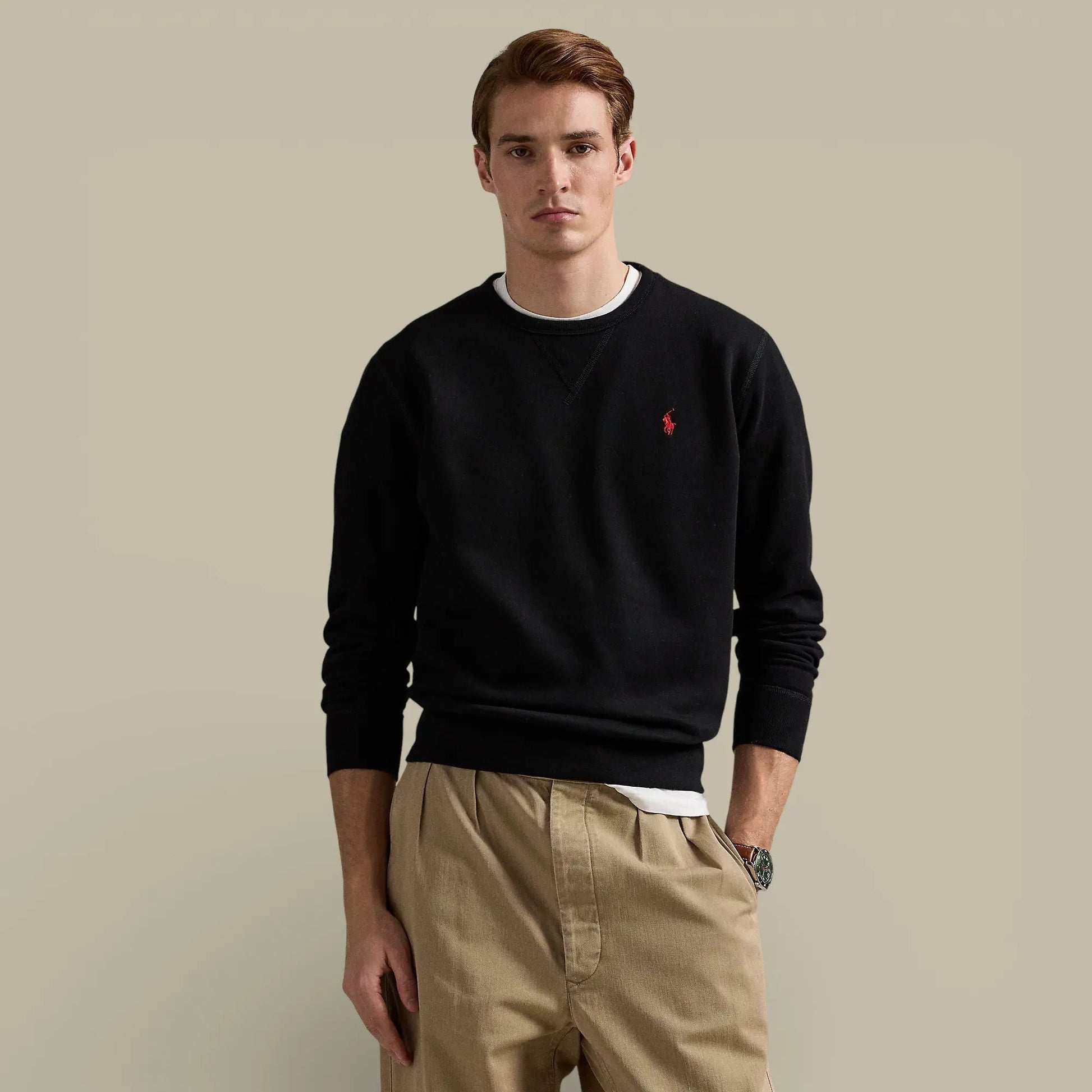 Sweat Ralph Lauren Noir Logo Rouge - Col Rond - sweat