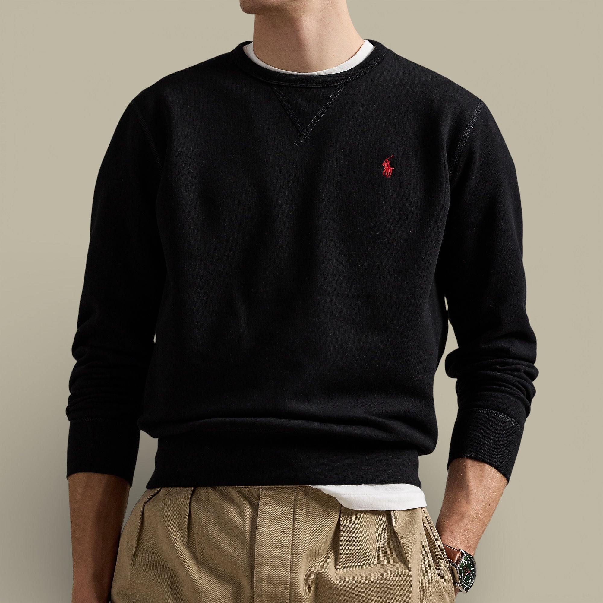 Sweat Ralph Lauren Noir Logo Rouge - Col Rond - sweat