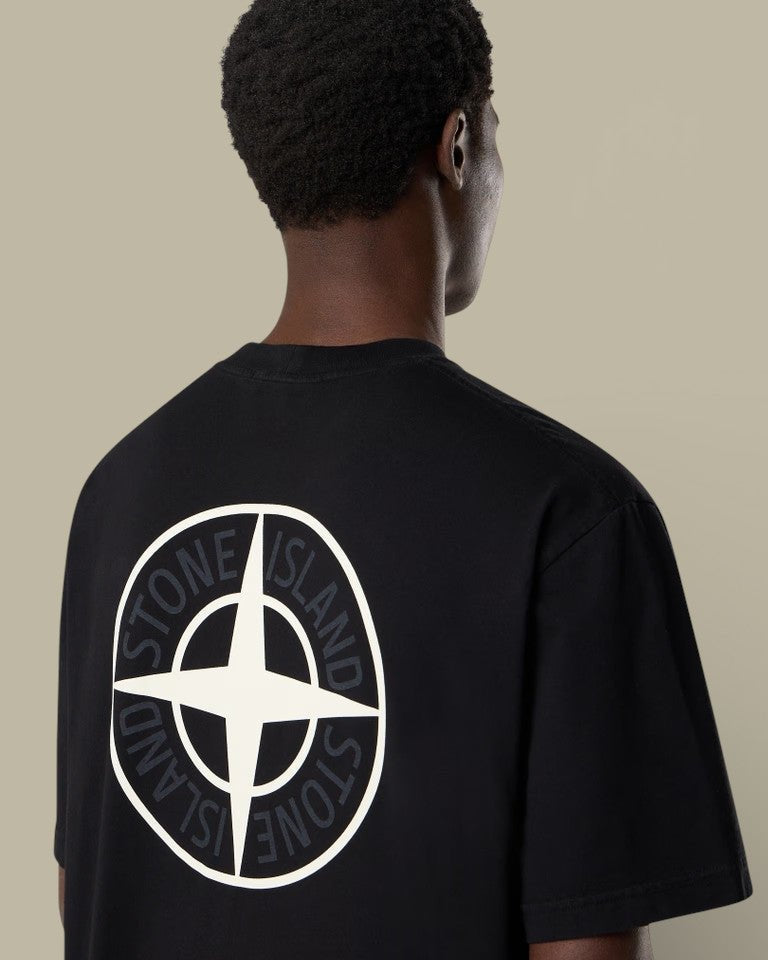 T shirt Stone Island Noir - Coton Organic - Logo Dans le Dos - t shirt