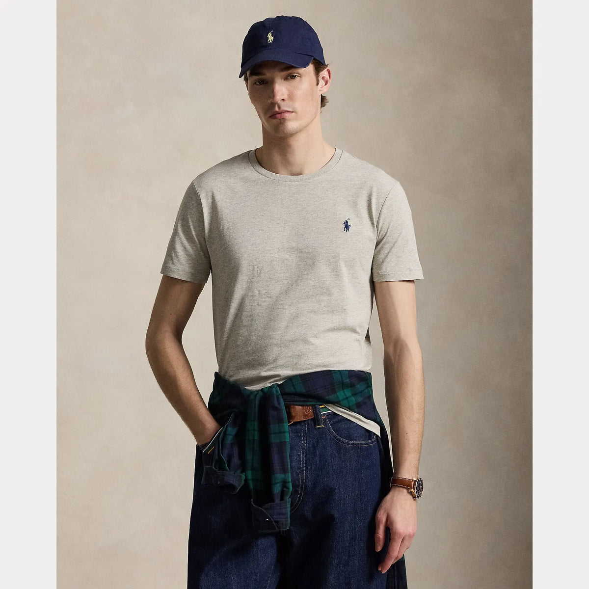 T-Shirt Ralph Lauren Gris - T-SHIRT COL ROND EN JERSEY À COUPE AJUSTÉE PERSONNALISÉE Ralph Lauren